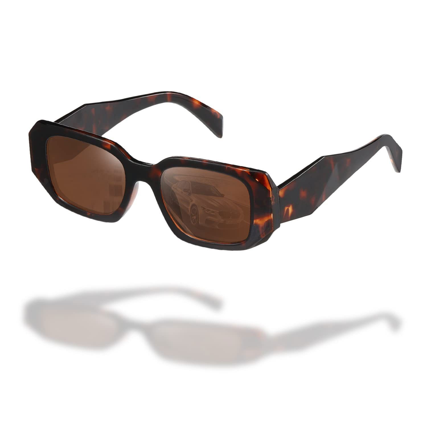 MAGICSHE Sonnenbrille Rechteckige Sonnenbrillen für Damen und Herren Retro Mode UV beständige Sonnenbrille Leopardenmuster Rahmen
