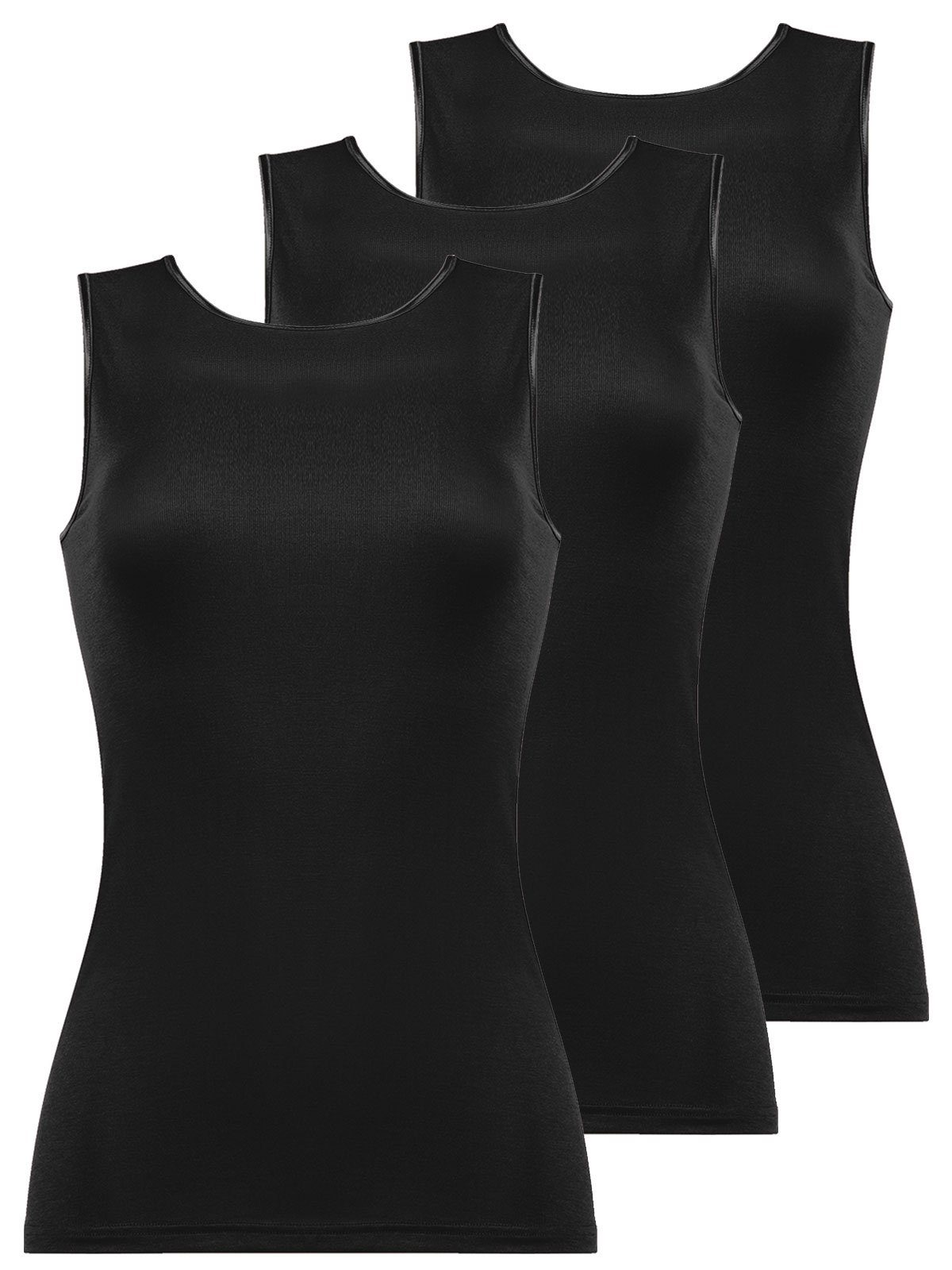 - 3-St) Nina C. Fine (Packung, Damen Pack schwarz Cotton 3er Shirt Achselhemd Arm ohne Von