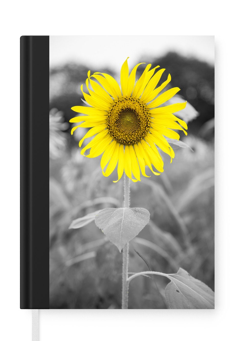 MuchoWow Notizbuch Blumen - Sonnenblume - Gelb - Schwarz - Weiß, Journal, Merkzettel, Tagebuch, Notizheft, A5, 98 Seiten, Haushaltsbuch