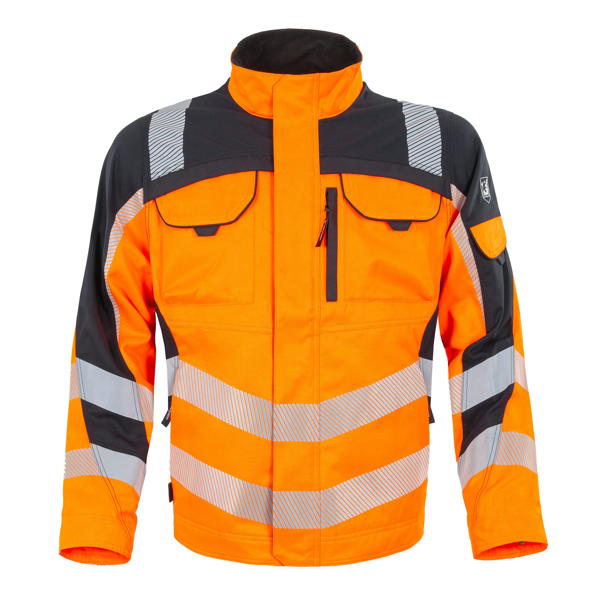 Qualitex Workwear Arbeitsjacke ungefütterte Warnschutz-Bundjacke (PSA Kat 2) aus Lyocell & Cordura (1-St) moderne, strapazierfähige Werkstattjacke mit 7 Taschen - Atmungsaktiv