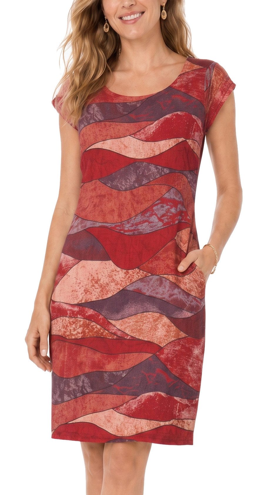dy_mode Midikleid Damen Leinenkleid Knielanges Sommerkleid Midi Kleid Strandkleid leicht taillierte Passform, mit seitlichen Eingriffstaschen