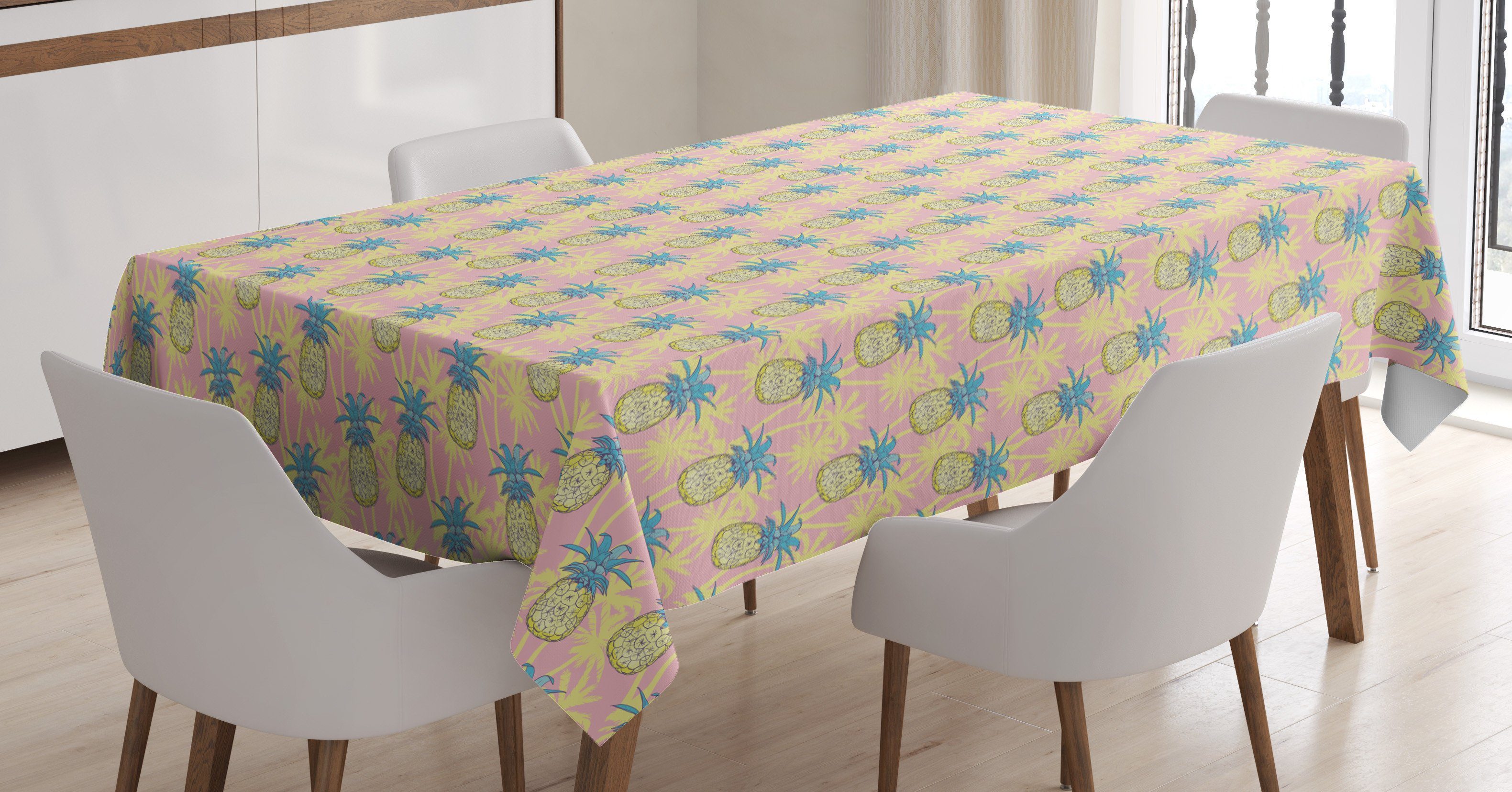 hawaiisch den Tischdecke Klare geeignet Bereich Außen Waschbar Palme Für Abakuhaus Ananas Ananas Farbfest Farben,