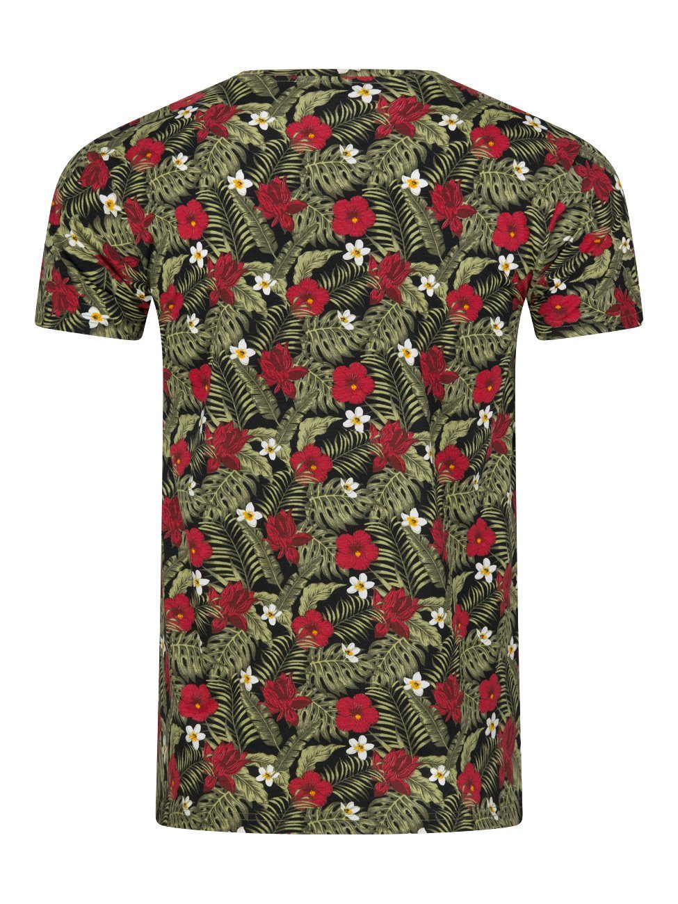 Fit Black Rundhalsausschnitt riverso 100% Herren Fotoprintshirt mit (1-tlg) aus Regular RIVBill Baumwolle Hawaiishirt Kurzarm T-Shirt