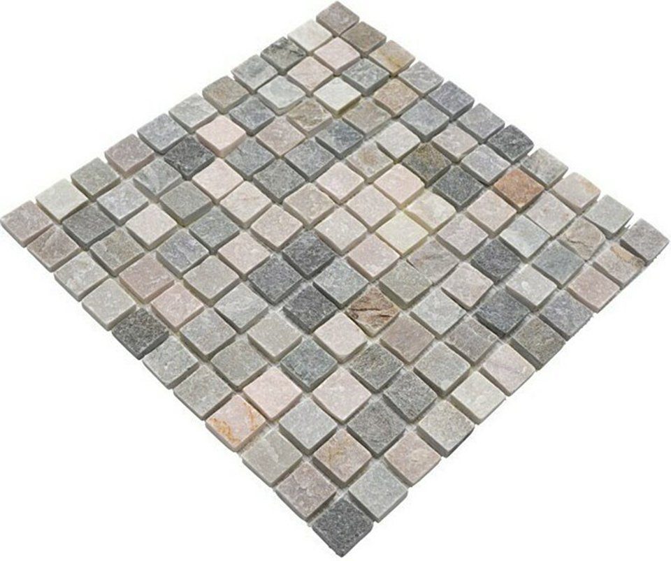 Mosani Mosaikfliesen Quarzit Naturstein Mosaik beige Dusche Wand grau Fliese Boden