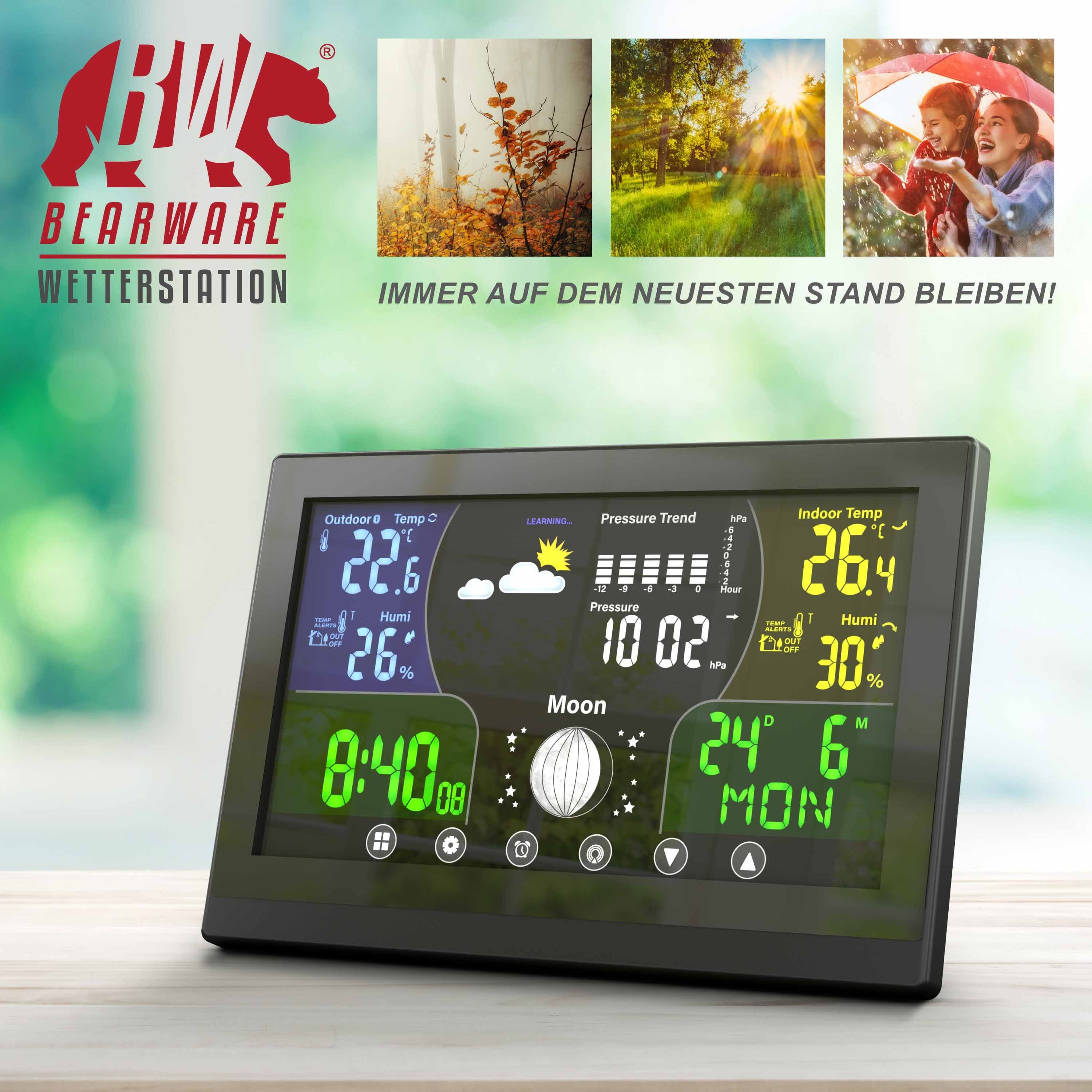 BEARWARE Wetterstation (mit Luftdruck LCD mit / Außensensor, mit Farbdisplay Höhenkorrektur)