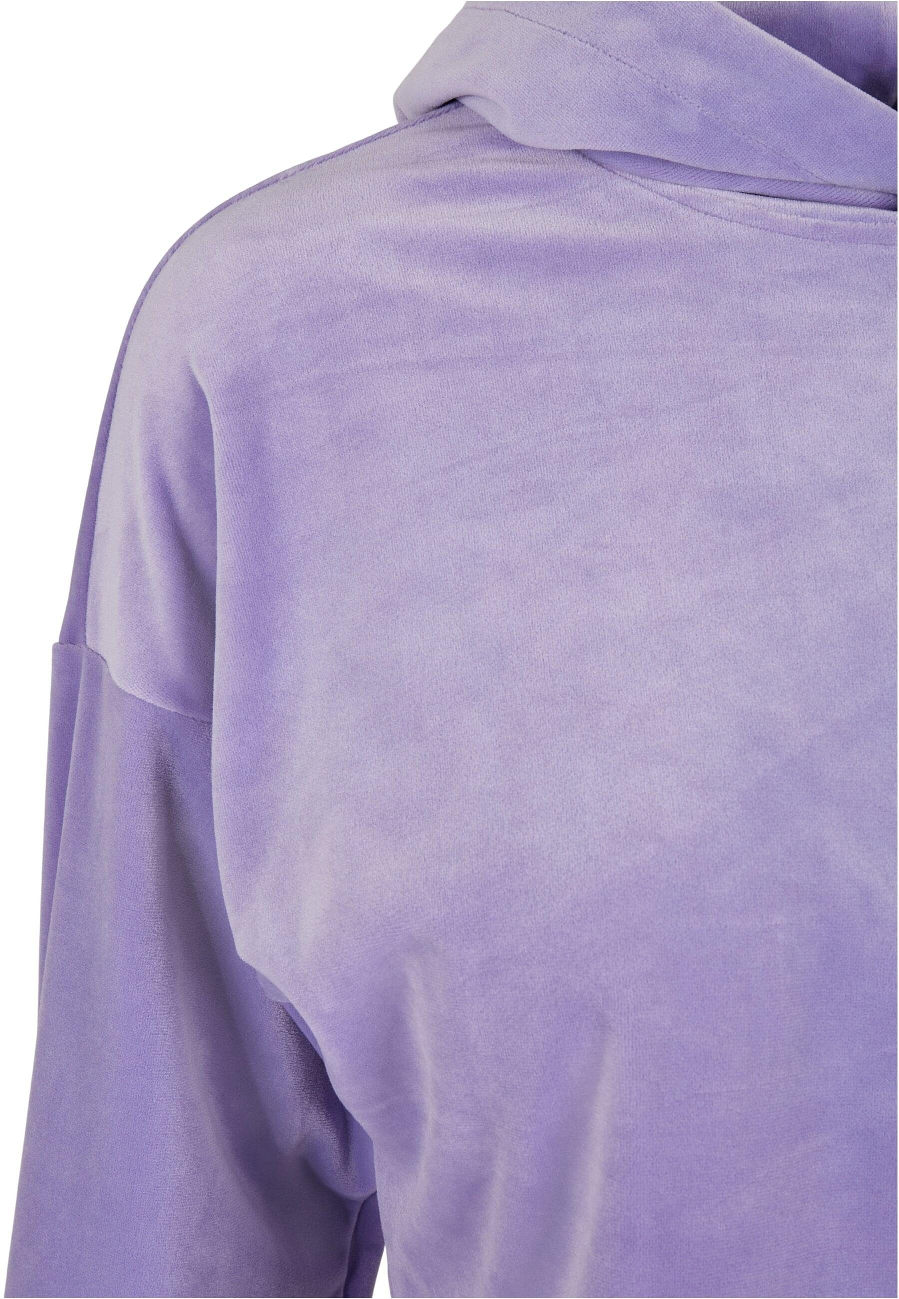 URBAN CLASSICS Ladies Hoody (1-tlg) Damen Kapuzenpullover Velvet Oversized lavender Cropped