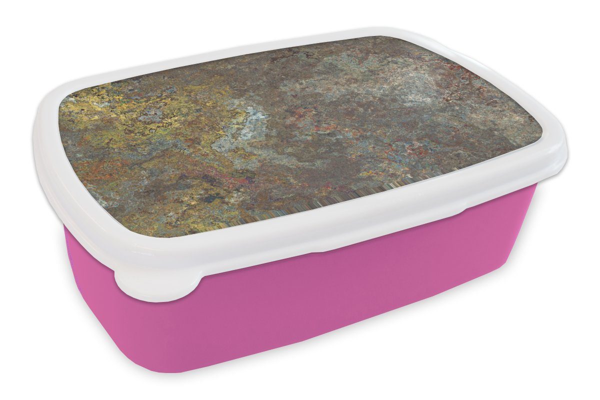 MuchoWow Lunchbox Rost - Schiefer - Stein - Industrie, Kunststoff, (2-tlg), Brotbox für Erwachsene, Brotdose Kinder, Snackbox, Mädchen, Kunststoff rosa