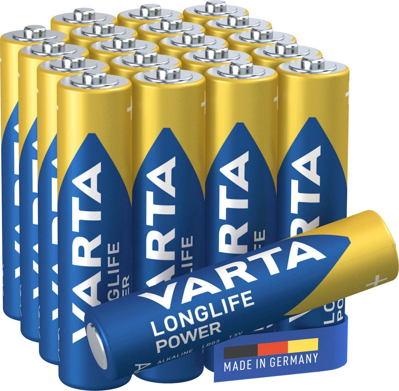 St) VARTA 20erPack Germany Made (1,5 in Alkaline, V, Micro AAA LONGLIFE 20 VARTA Power LR03 Batterie,