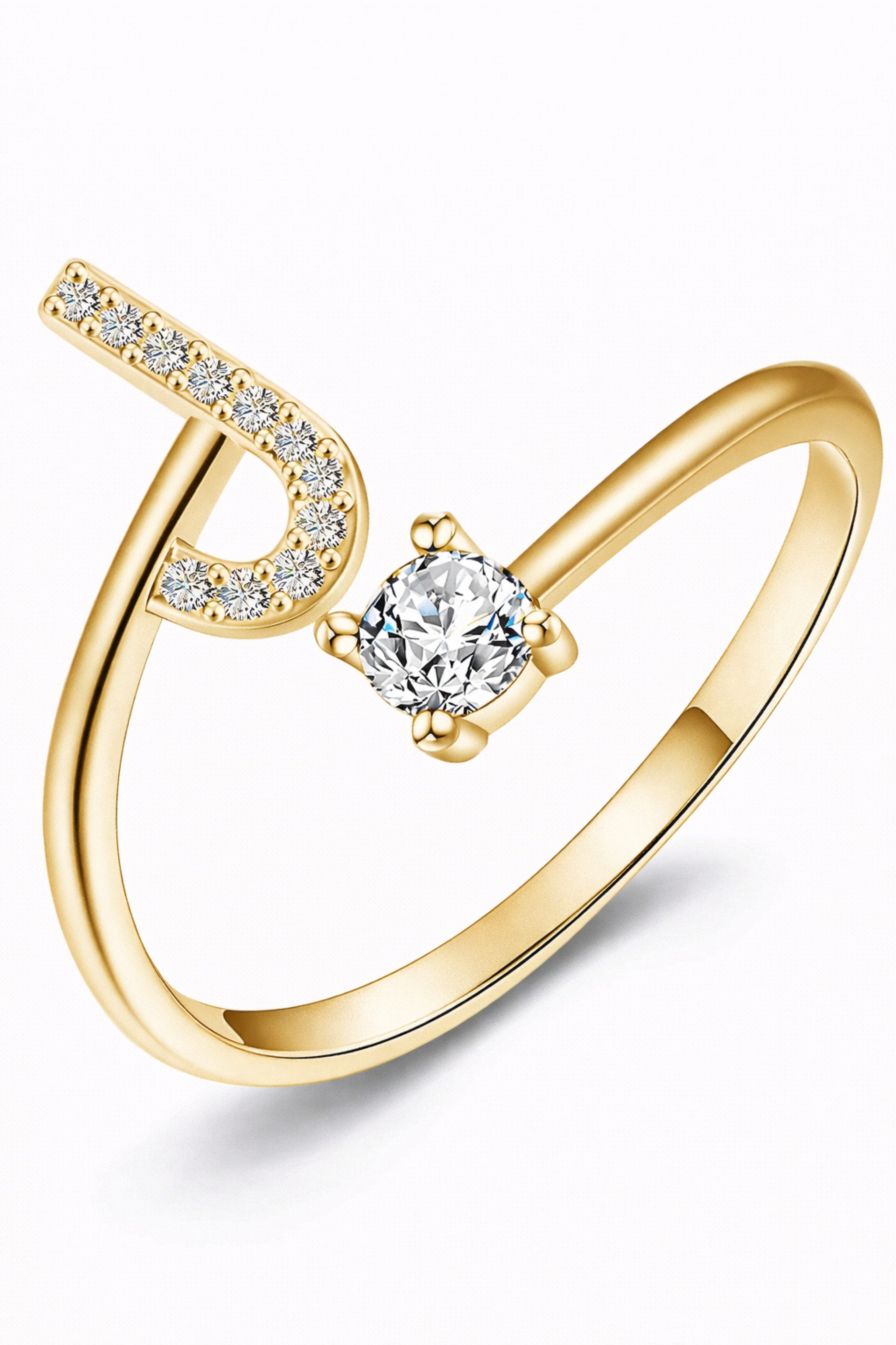 S&T Design Fingerring Buchstaben Ring Damen 14K Gold Vergoldet Silber Verstellbar Wasserfest (Goldring Geschenke für Frauen Freundin Mädchen Schmuck, 1-tlg., Buchstabenring), Damenring langlebigem Edelstahl Verstellbare Größe 50 - 60 Modeschmuck