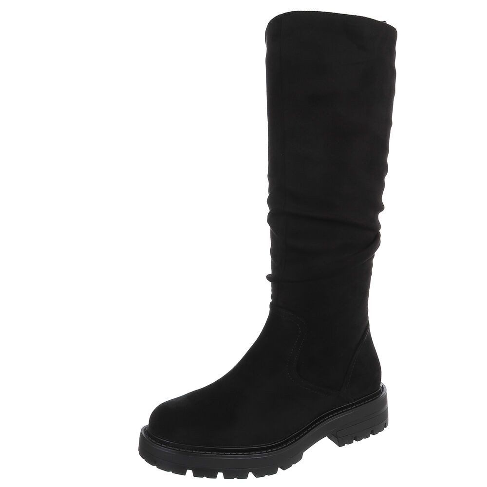 Ital-Design Elegante Damen-Stiefel mit hohem Schaft für Alltag & Freizeit Stiefel (90482439) Blockabsatz Flache Stiefel in Schwarz