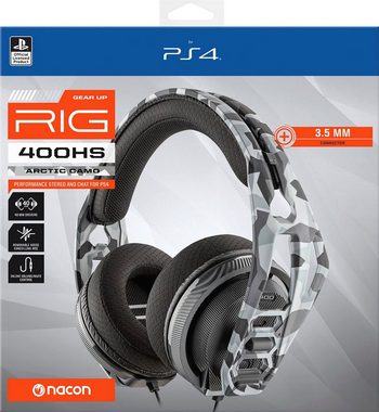 nacon Nacon RIG 400HS Gaming-Headset, Camo-schwarz, 3,5 mm Klinke Gaming-Headset (Mikrofon abnehmbar, kabelgebunden, Stereo, Over Ear, PC, Mac, PS4-Lizenz)