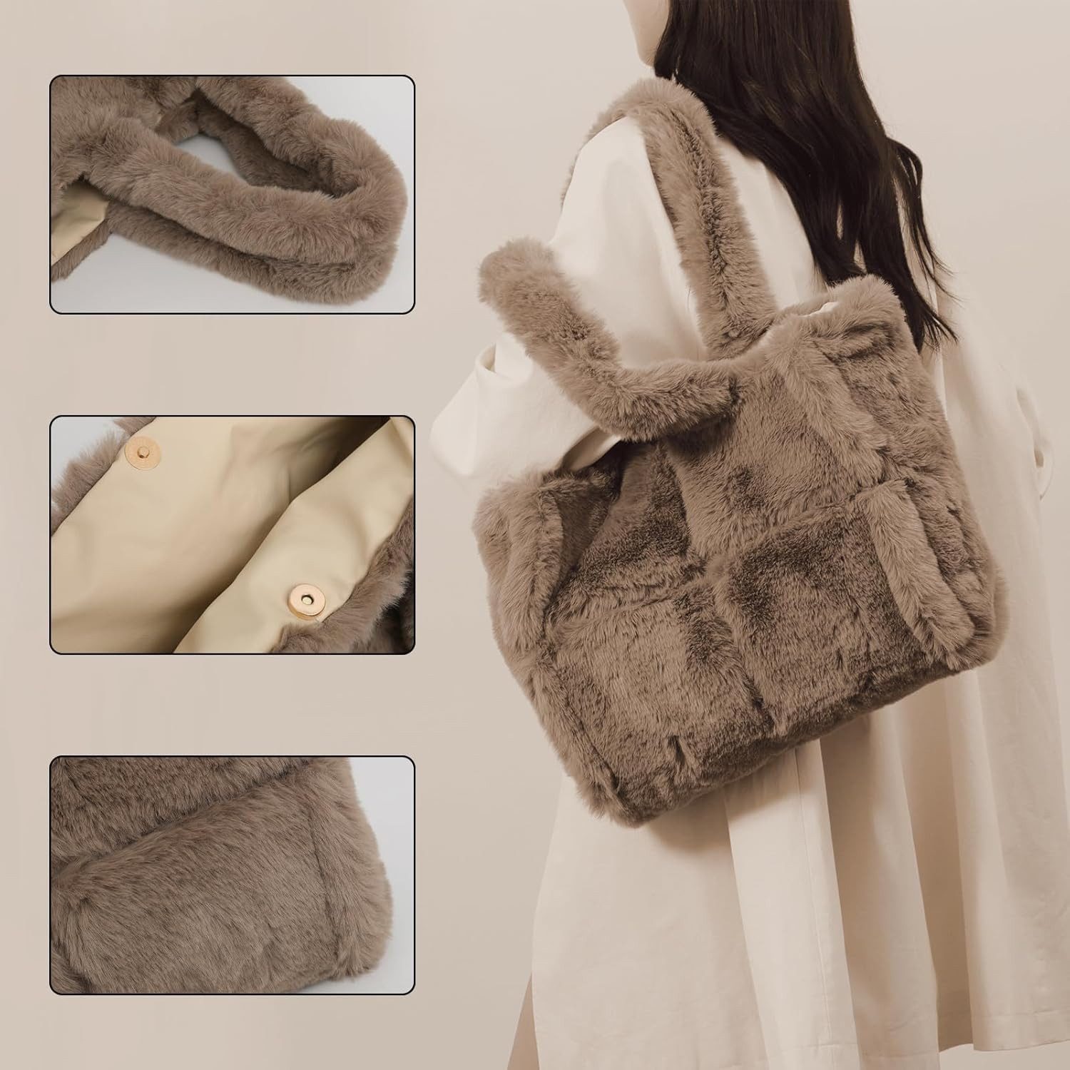 Bextsrack Schultertasche Damen Plüsch Umhängetasche Groß Shopper Tasche Handtasche Tote Bag, Geschenkideen für Familie und Freunde zu Oster und Geburtstag