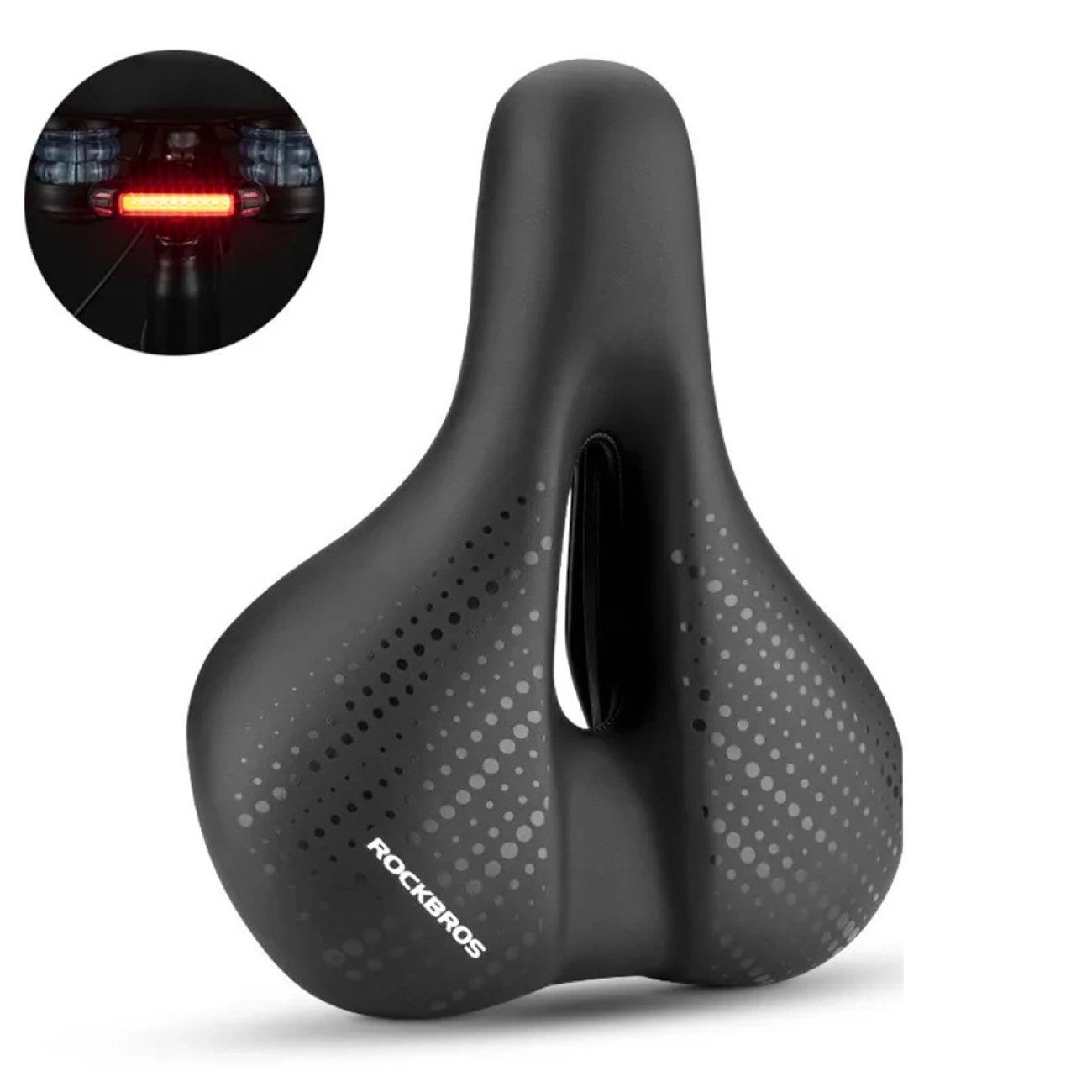 ROCKBROS Fahrradsattel MTB mit Lampe ergonomischer Sitz in Schwarz