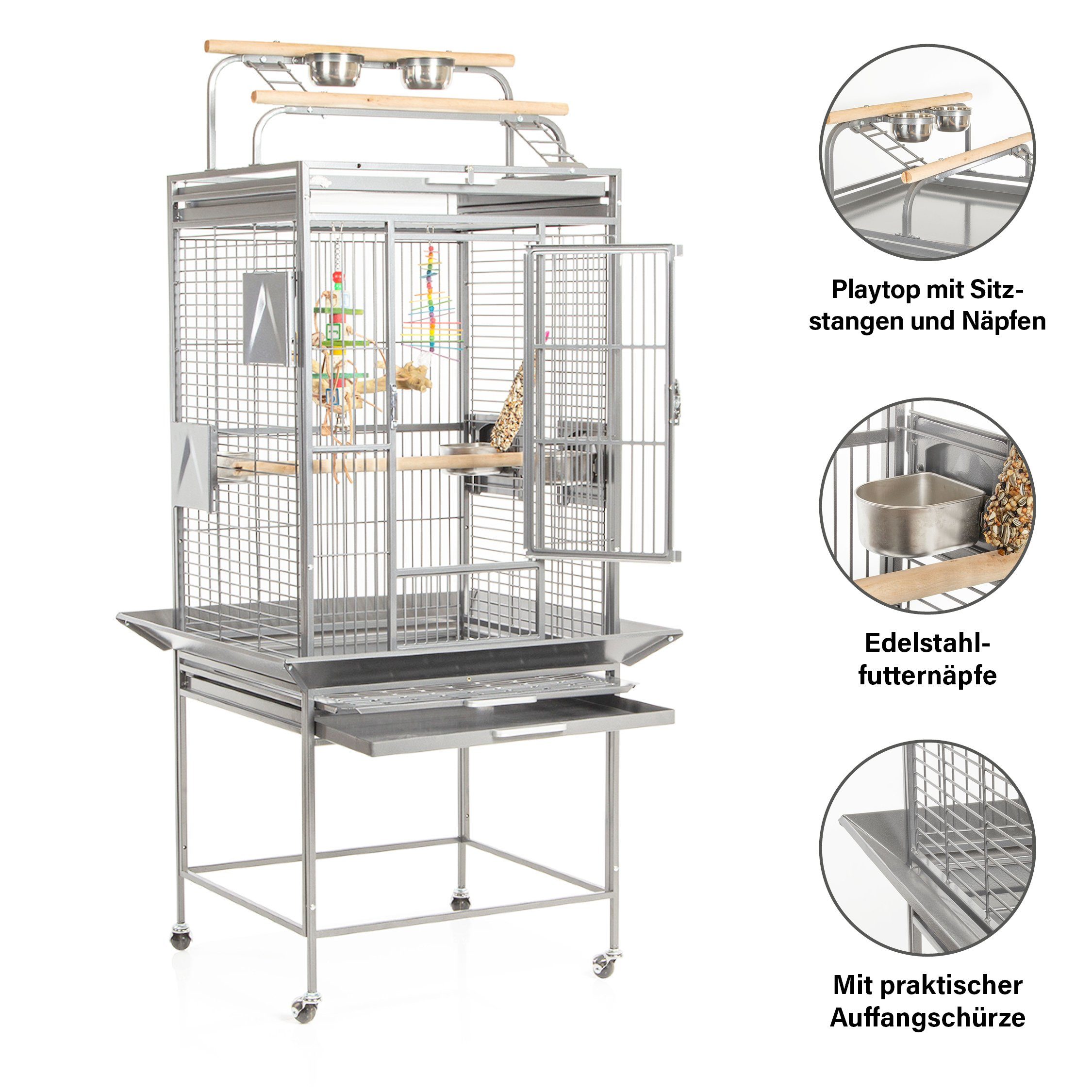 Montana Cages Vogelkäfig Finca Play - Platinum, ca. 77 x 71 x 165 cm