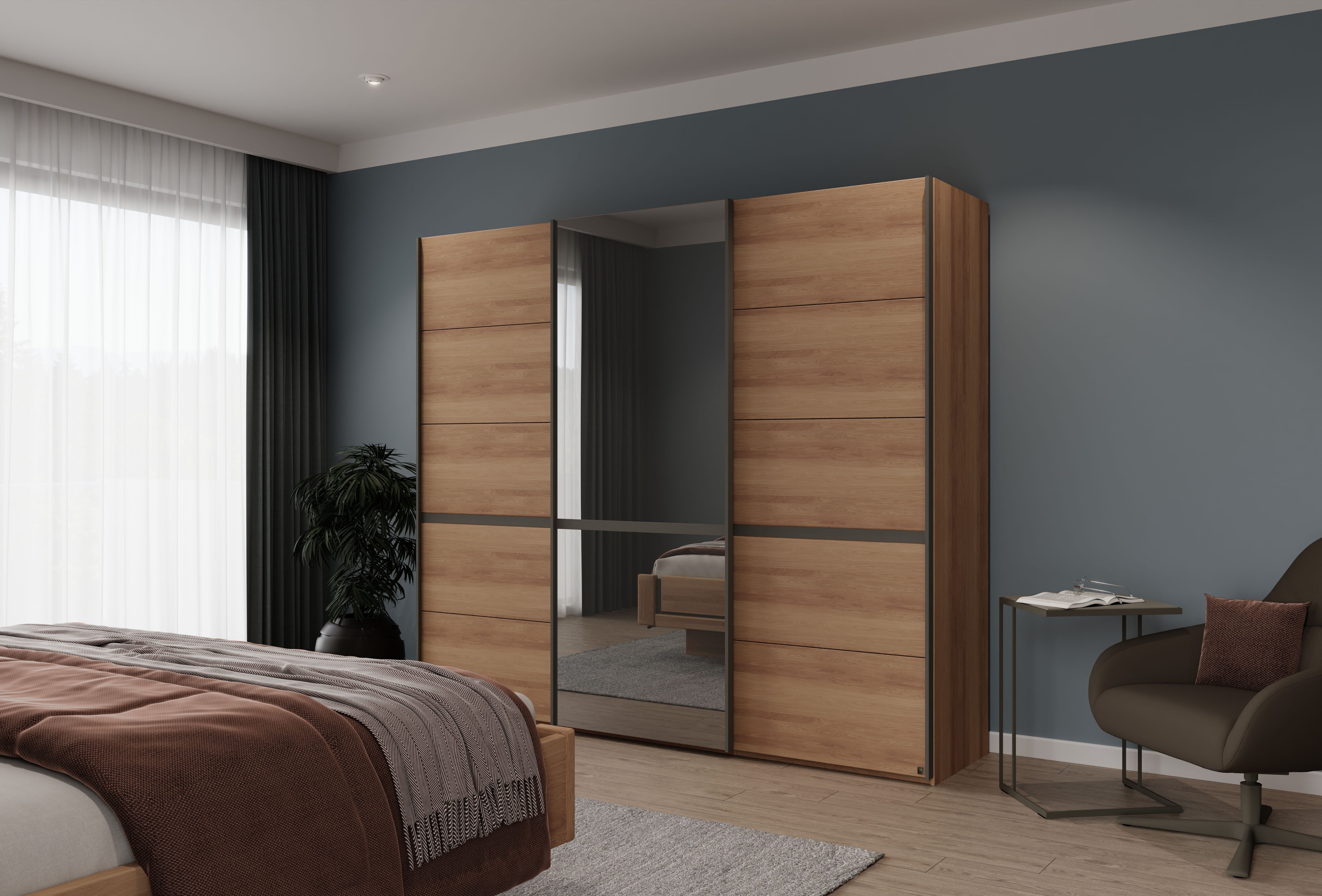 Musterring Schwebetürenschrank Sorrent, Kleiderschrank, Schrank, Schiebetüren (Teilmassiv Eiche, MADE IN GERMANY) Türen in Eiche massiv mit Kassetten-Optik, verschiedene Maße verfügbar