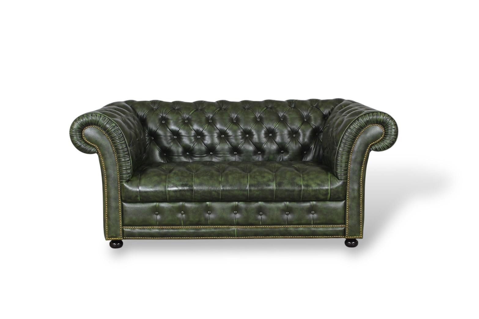 Salottini Chesterfield-Sofa Luxus 2er Sofa Chesterfield 2-Sitzer Couch Winchester VOLLLEDER Grün, 1 Teile, Handarbeit