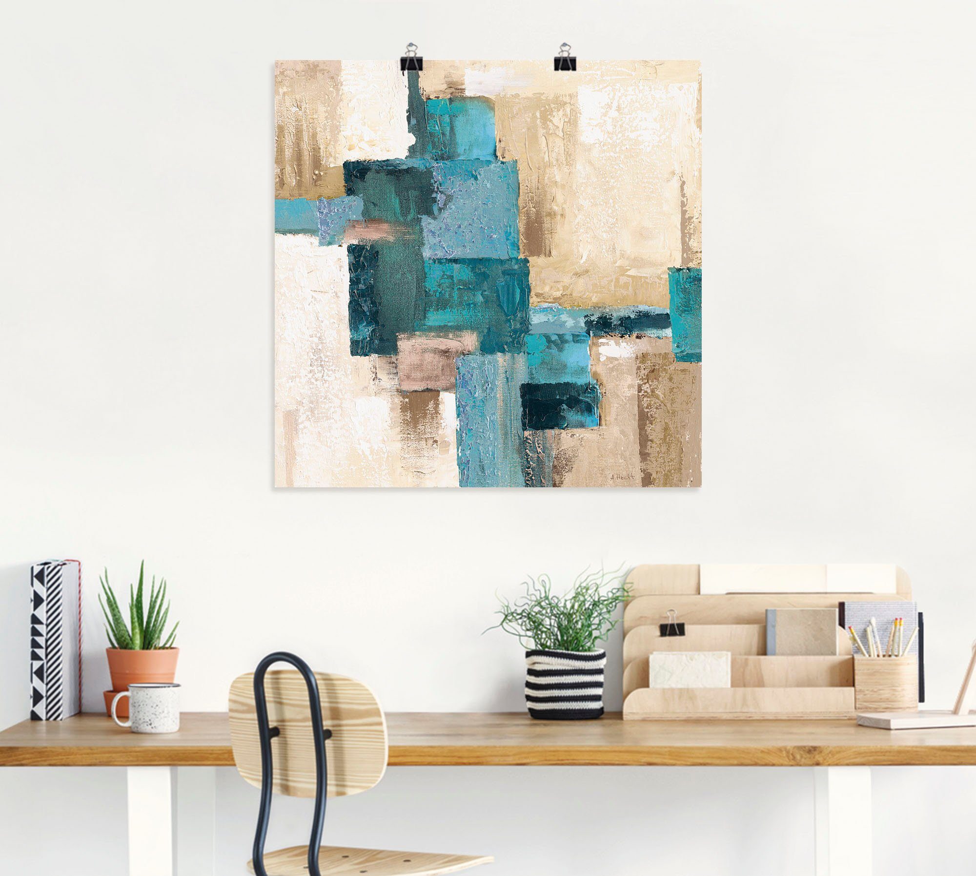 Artland Wandbild Abstrakte Karos beige-türkis, Muster (1 St), als Leinwandbild, Poster in verschied. Größen