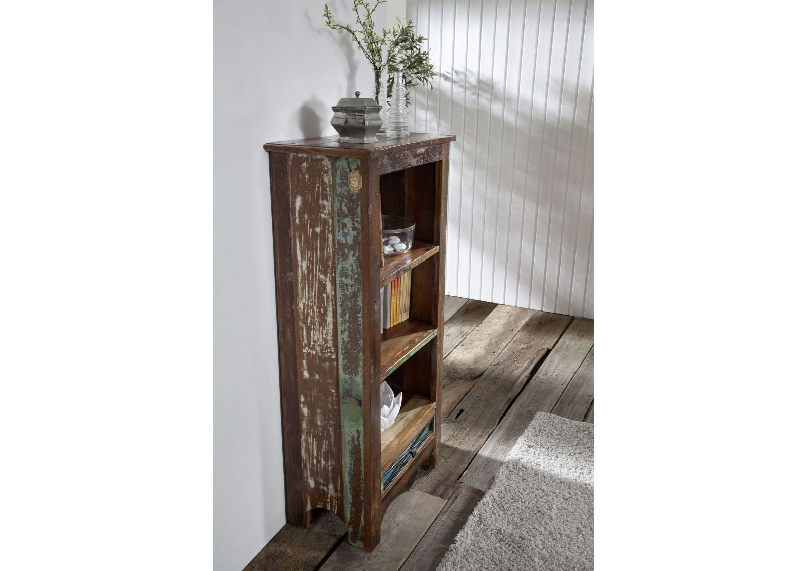 Massivmoebel24 Bücherregal NATURE OF SPIRIT, 1-tlg., Regal Altholz 60x35x130 mehrfarbig lackiert NATURE OF SPIRIT #25