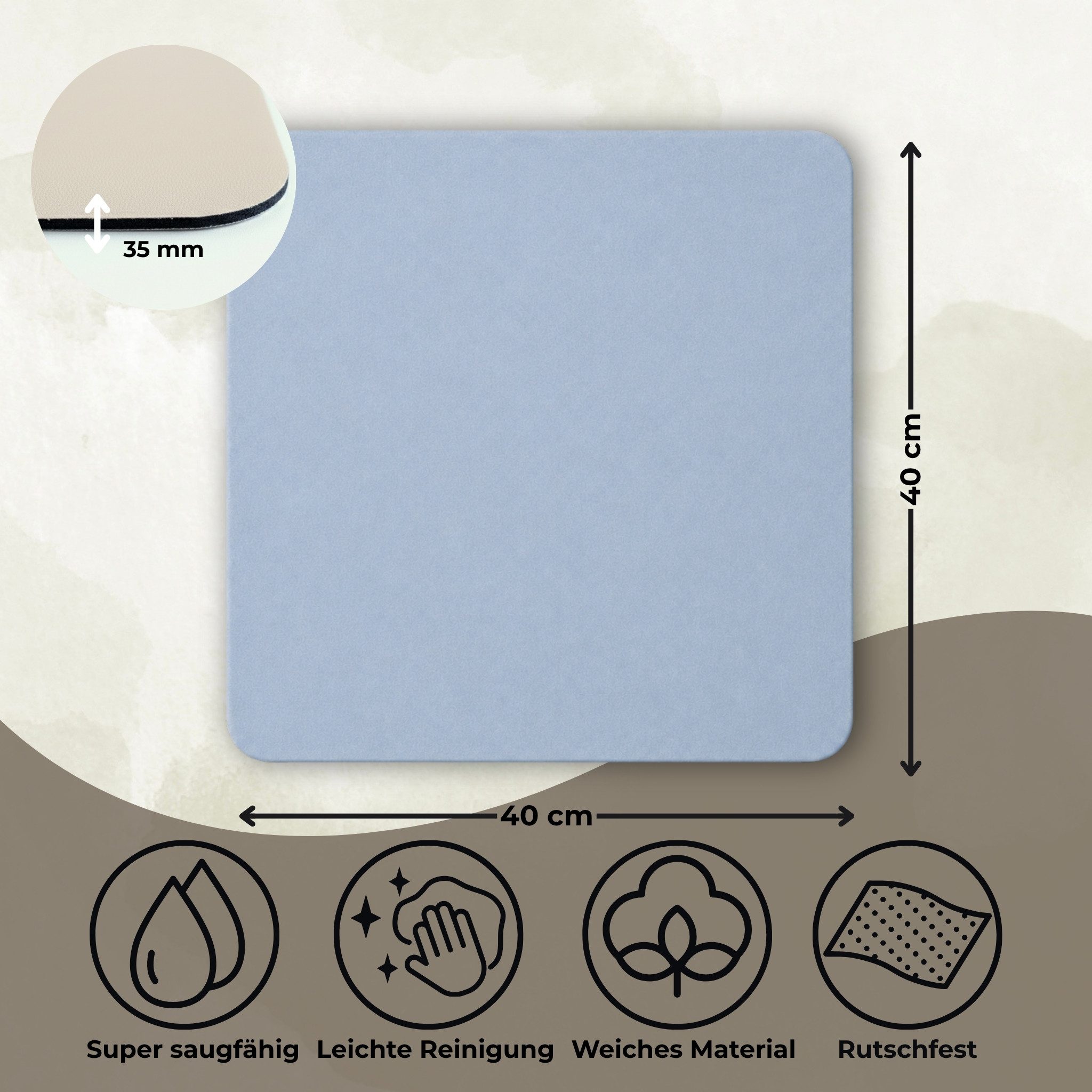 matches21 HOME & HOBBY Abtropfmatte 2er Set Geschirr Abtropfmatten, in hellblau 40x40 cm, Saugstarke Spülmatte & Kaffeematte Leder-Optik – Bild 2 von 5