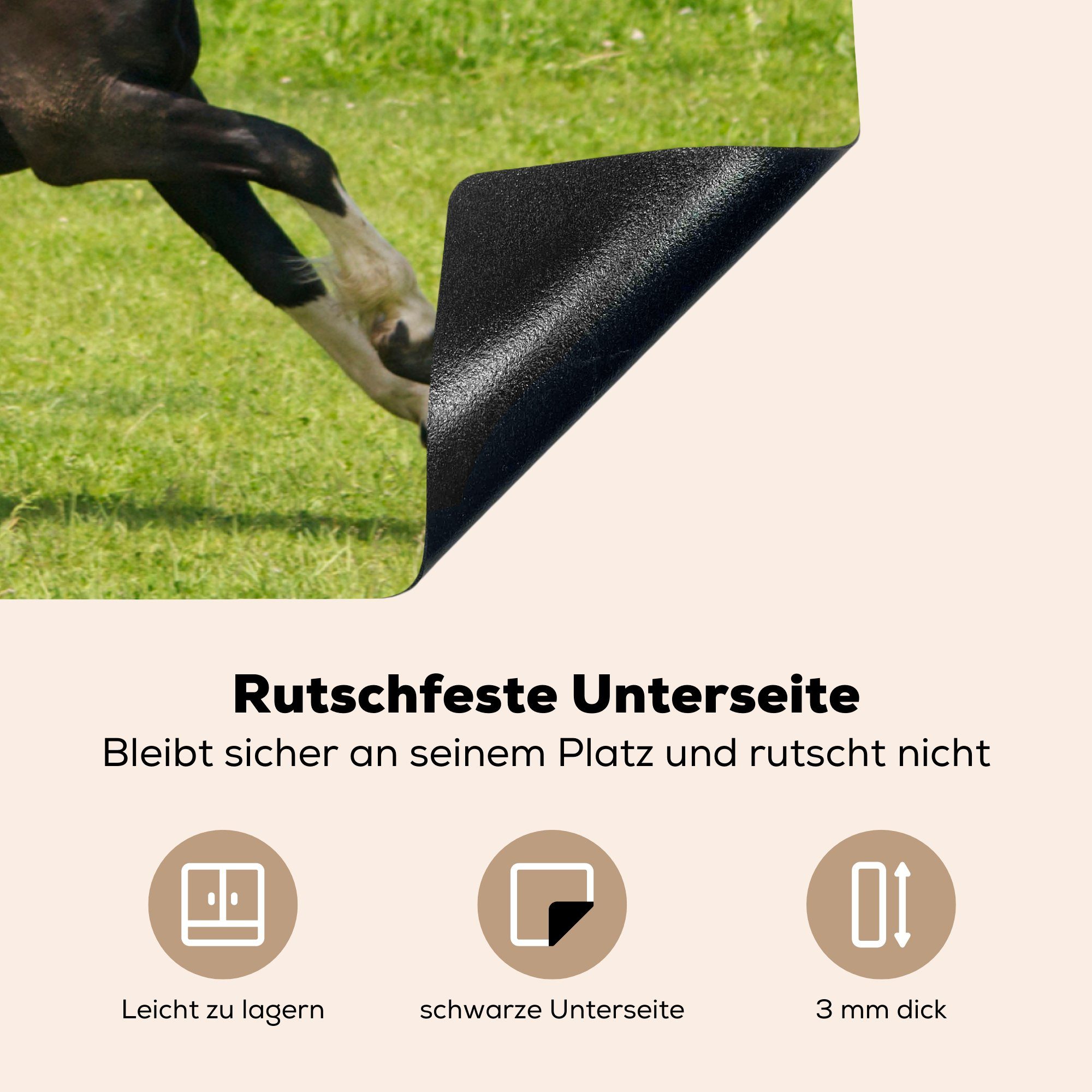MuchoWow Herdblende-/Abdeckplatte Pferde - 78x52 Zaun, - cm, Gras Ceranfeldabdeckung Mobile (1 nutzbar, Vinyl, tlg), Arbeitsfläche