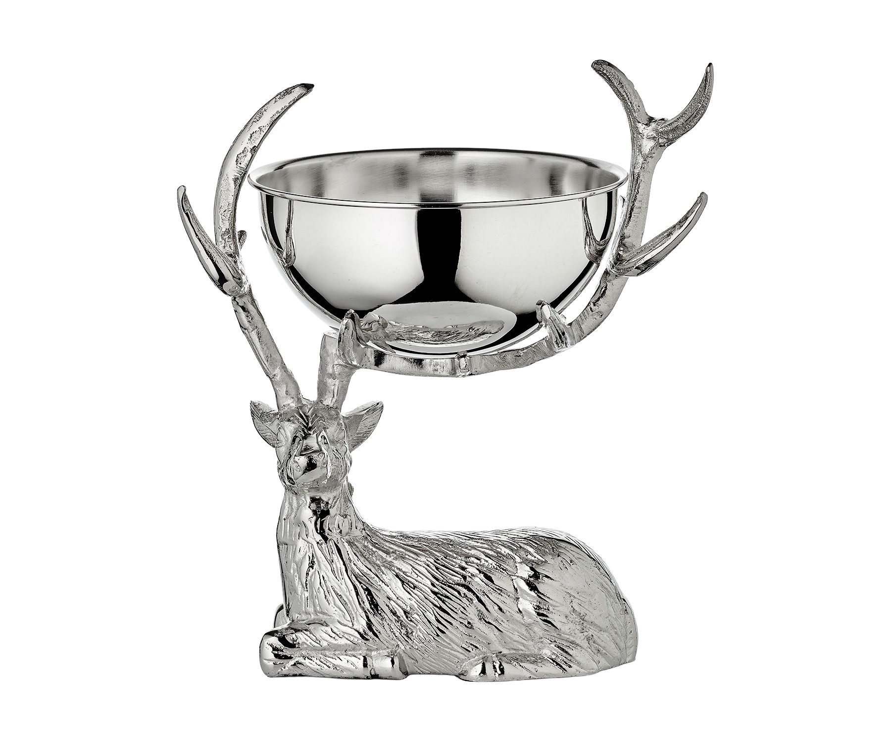 EDZARD Dekoschale Hirsch Wilson (H 34 cm, Ø 21 cm) vernickelt, Silber, Hirsch-Design