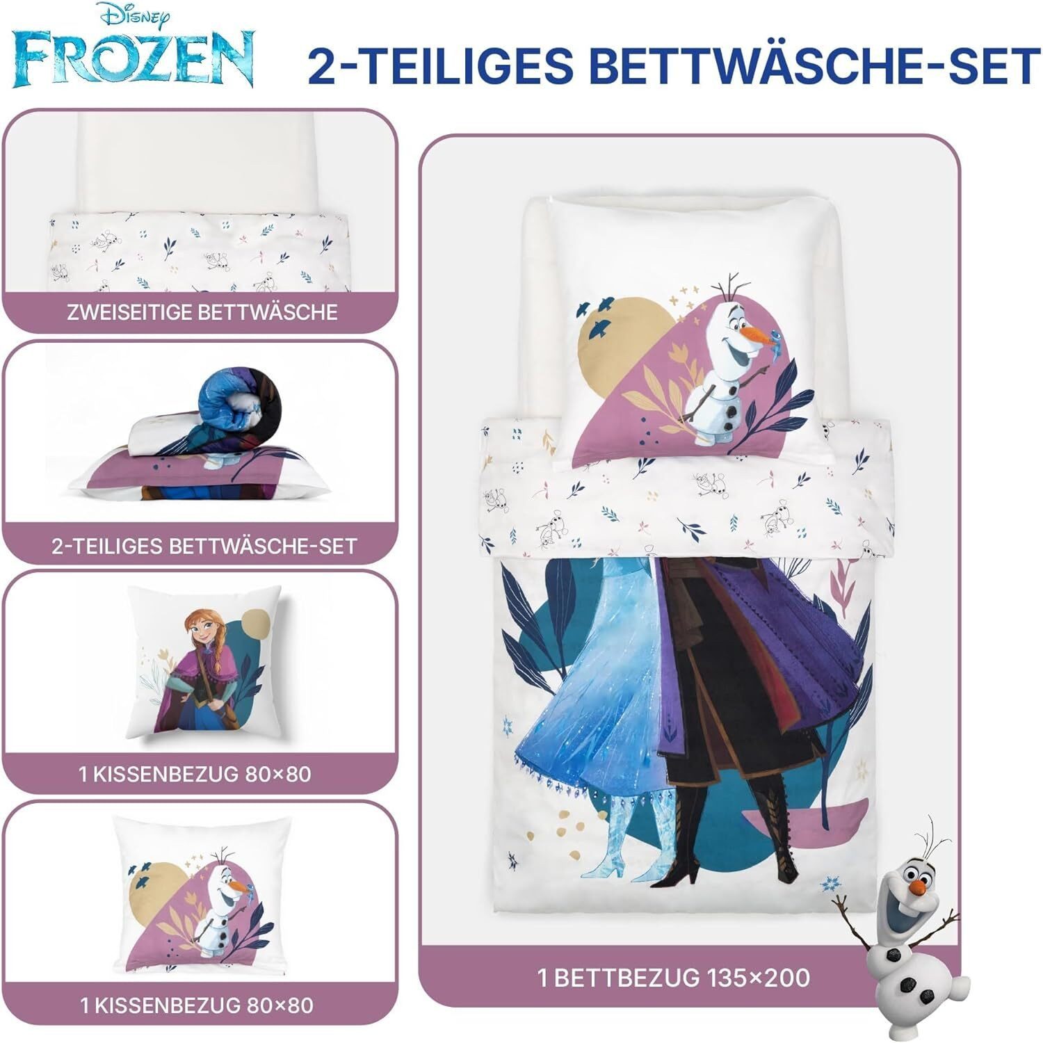 Disney Kinderbettwäsche Disney Frozen Elsa & Anna Bettwäsche 2tlg