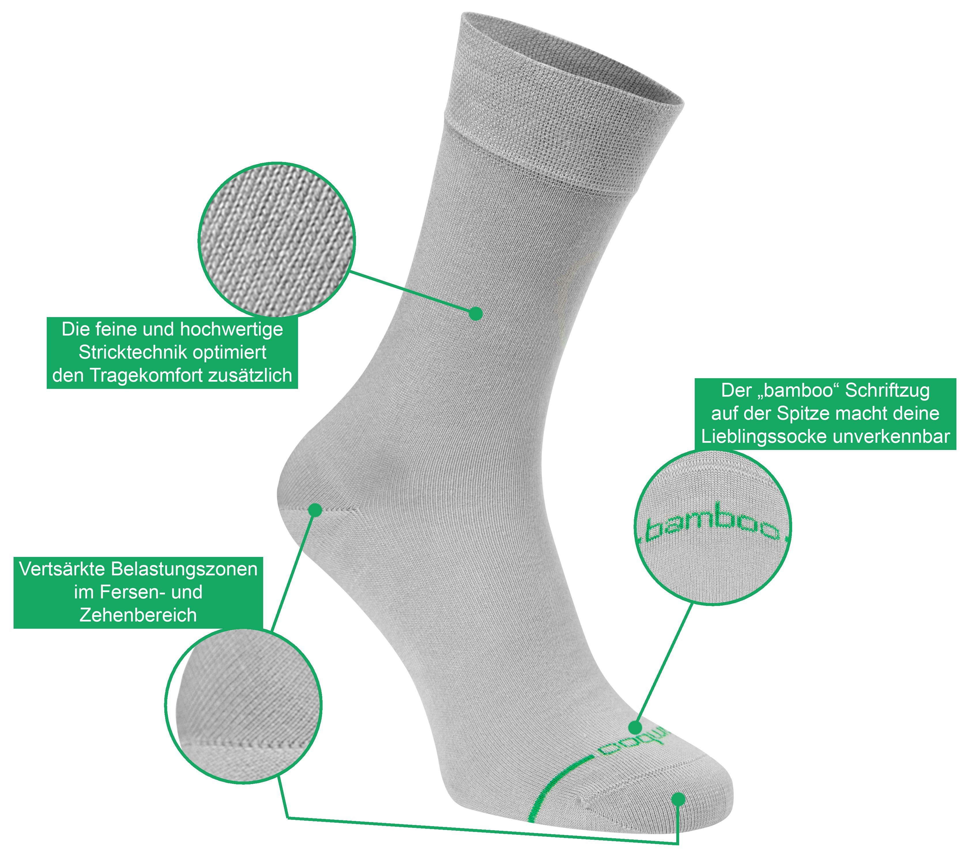 Paolo Renzo Gesundheitssocken Herren Bambus (3-Paar) Business Casual - Geruchshemmend Atmungsaktive / Socken aus Viskose Socken hochwertiger Dunkelgrau