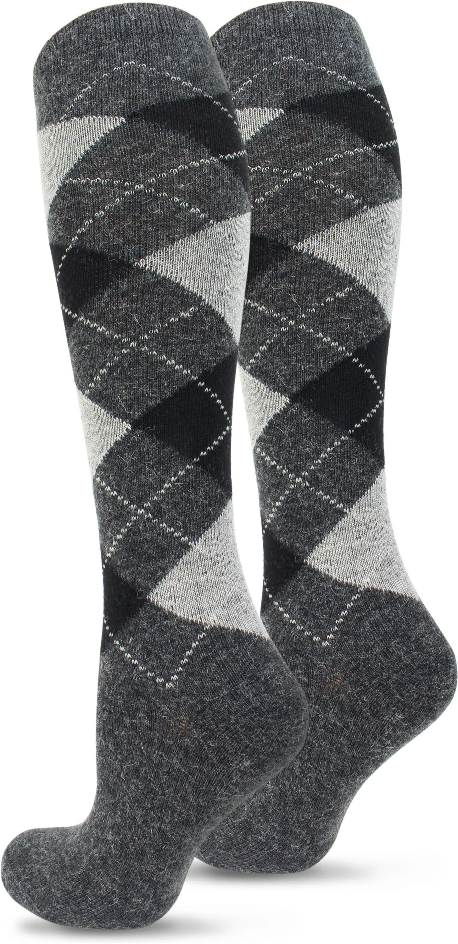 normani Kniestrümpfe 3 Paar Alpakakniestrümpfe Karo-Design (3 Paar) weicher Gummibund