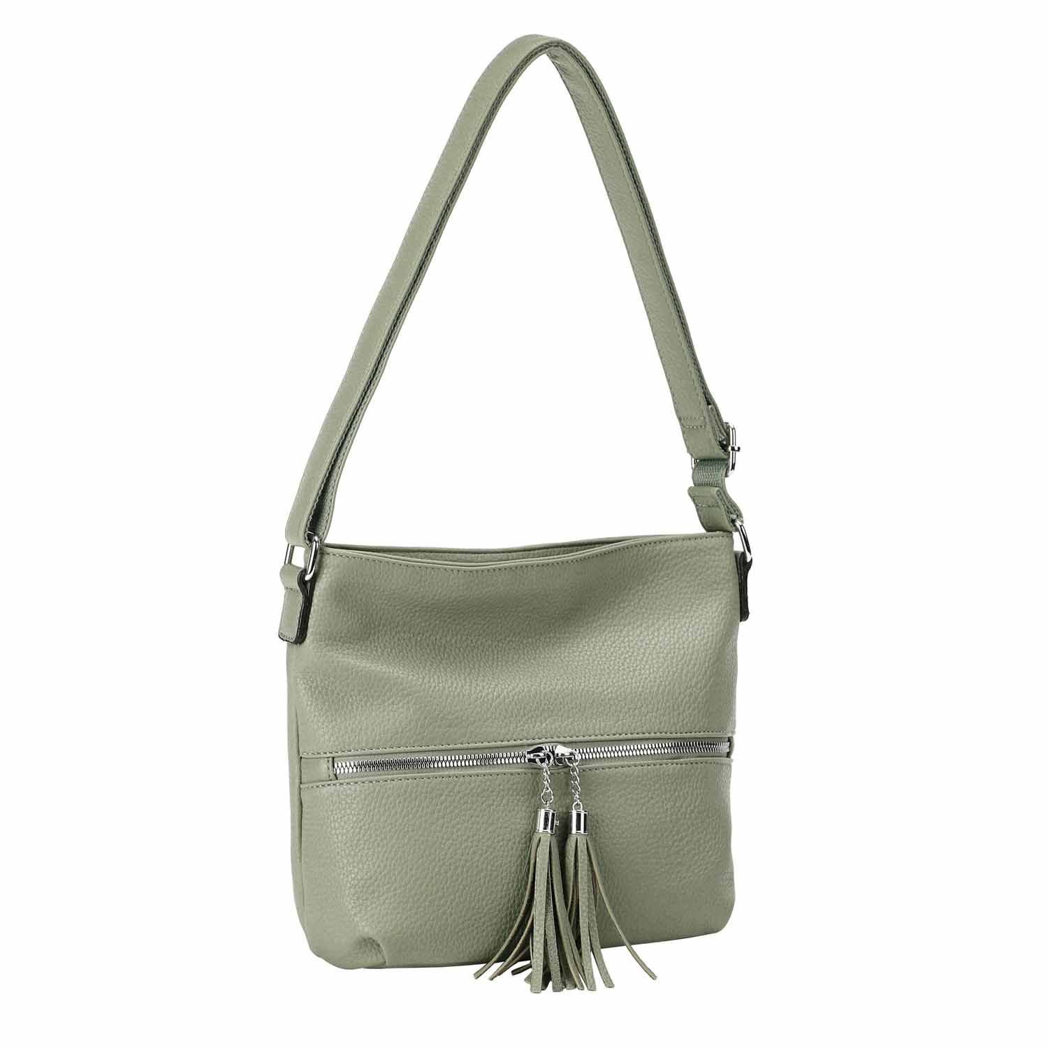ITALYSHOP24 Schultertasche Damen Tasche Crossbody Shopper Umhängetasche Handtasche Leder Optik, Hobo Bag Damentasche City Bag Freizeit CrossOver Fransen Henkeltasche