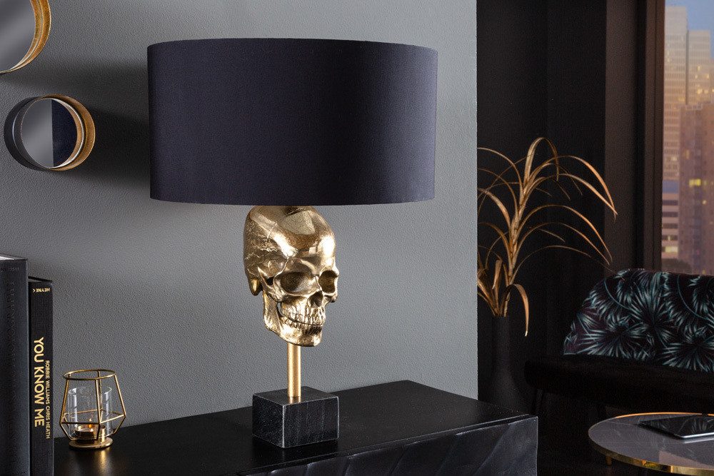 riess-ambiente Tischleuchte SKULL 56cm schwarz / gold, Ein-/Ausschalter, ohne Leuchtmittel, Wohnzimmer · Marmor · Metall · Totenkopf · Modern Design – Bild 2 von 5