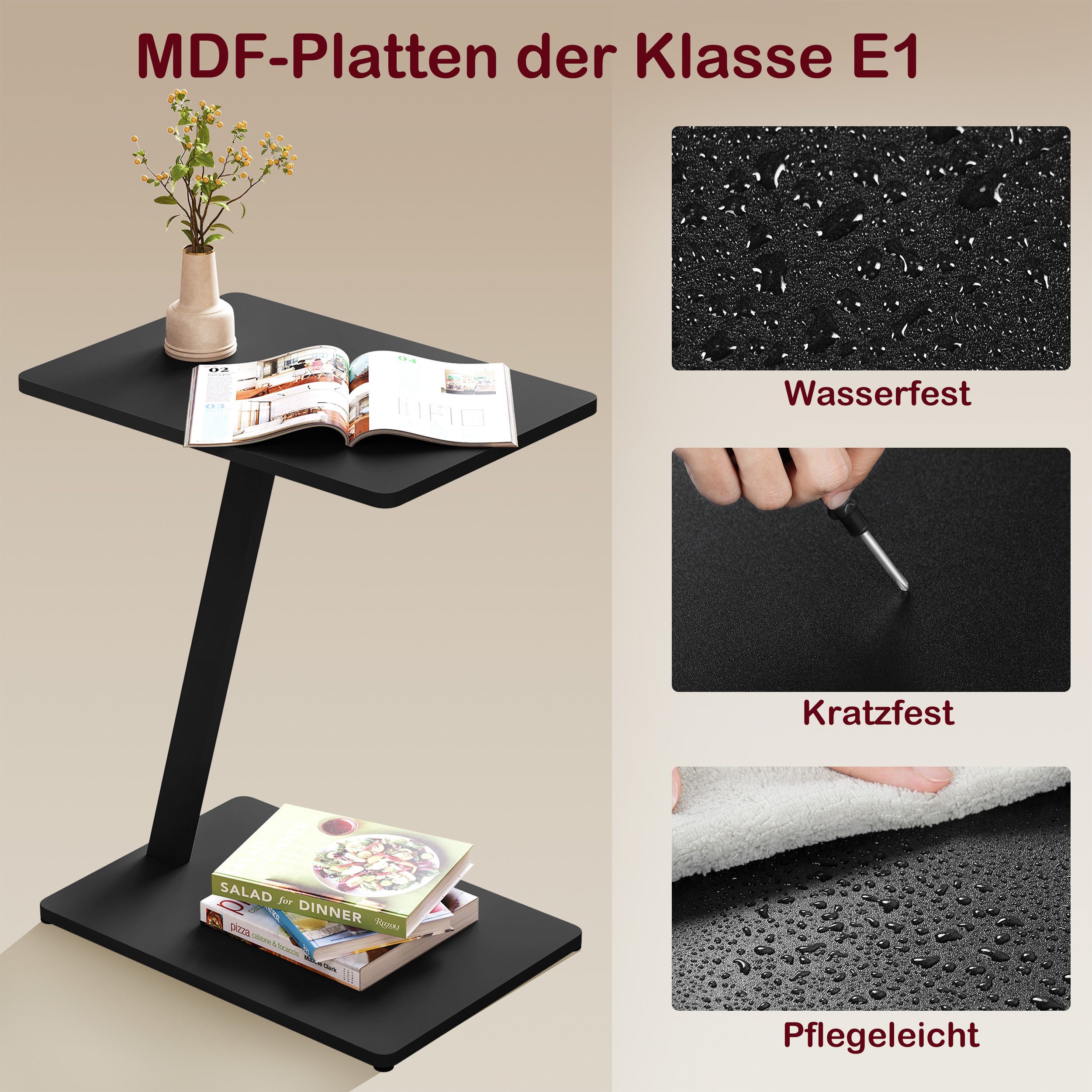 EUGAD Beistelltisch (1-St), C Form, Couchtisch mit Metallgestell, für Couch
