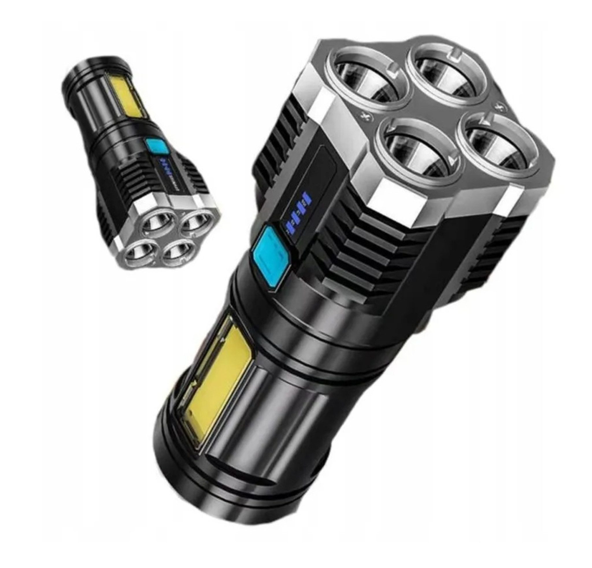 GENETIC System Taschenlampe Militärische taktische LED-Taschenlampe USB 1200 mAh (Outdoor-Taschenlampen-Set mit wiederaufladbarem Akku, Taktische Taschenlampe mit USB-Aufladung und 4 Lichtmodi), Robustes ABS-Gehäuse, USB-aufladbar, wasserdicht IPX4