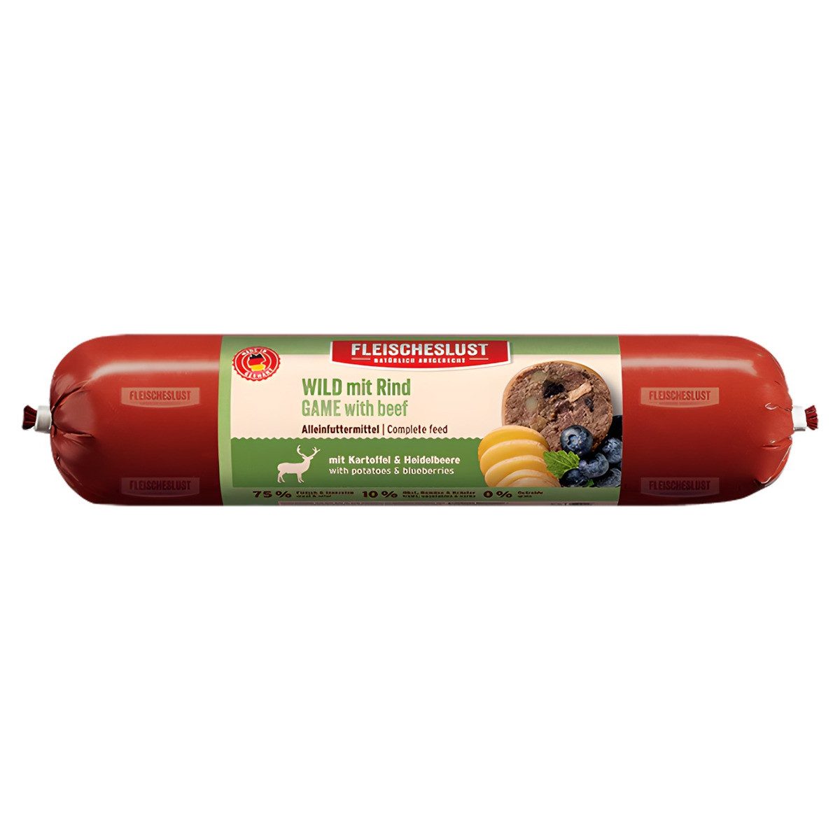 Fleischeslust Classic Wild mit Rind, Kartoffel & Heidelbeere 800 g, Nassfutter für: Hund
