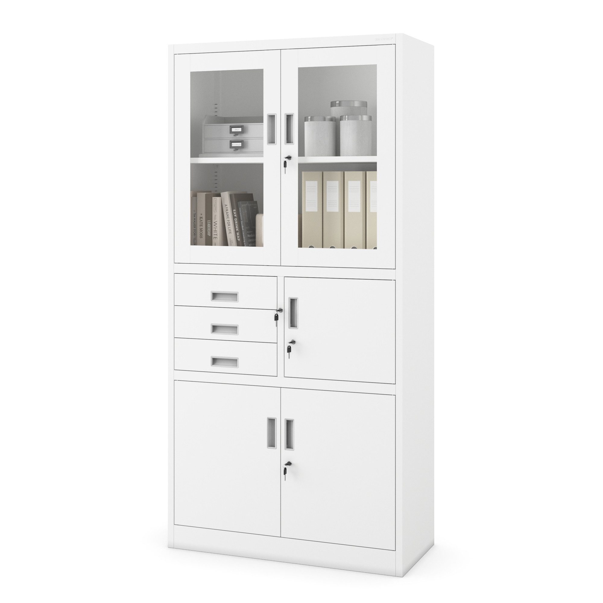 Jan Nowak Aktenschrank Metall Büroschrank mit Tresor 90 cm FILIP Glasvitrine Schubladen (Stahl 0,6 mm Wandmontage möglich PZH-zertifiziert 185 cm) Aktenschrank Safe 3 Schubladen Schloss 2 Schlüssel 5 Farben