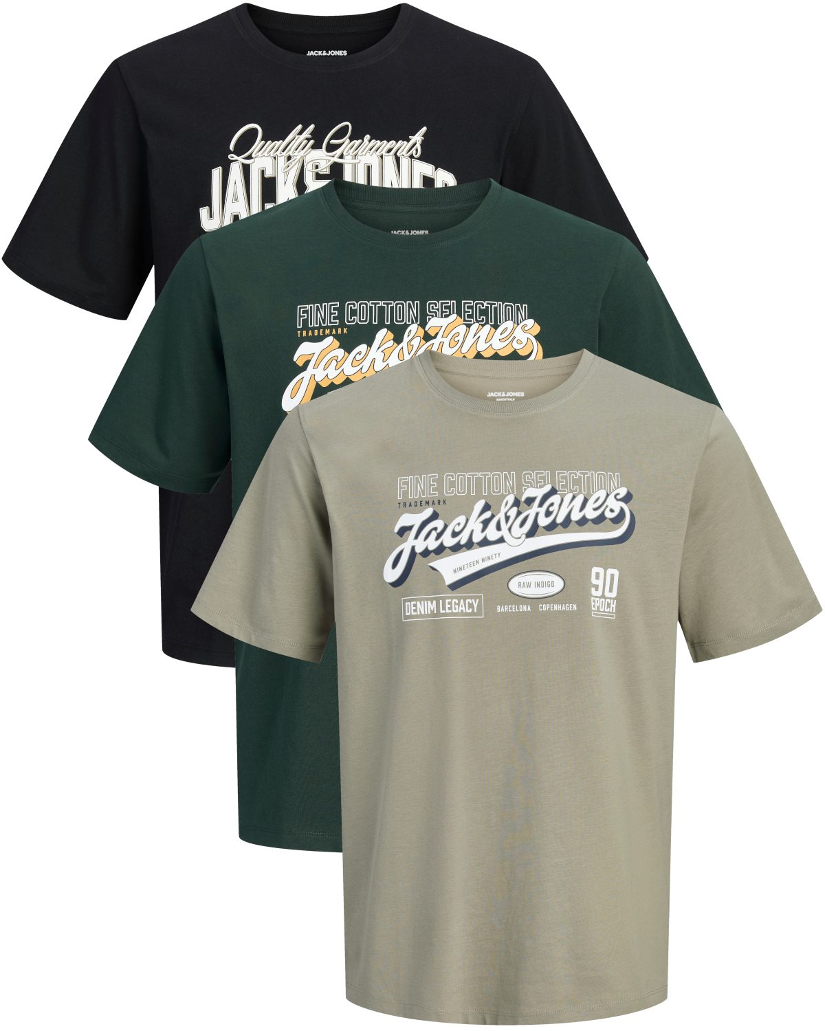 Jack & Jones Print-Shirt Bequemes Slimfit Shirt (Spar-Set, 3er-Pack) in Unifarbe mit Print