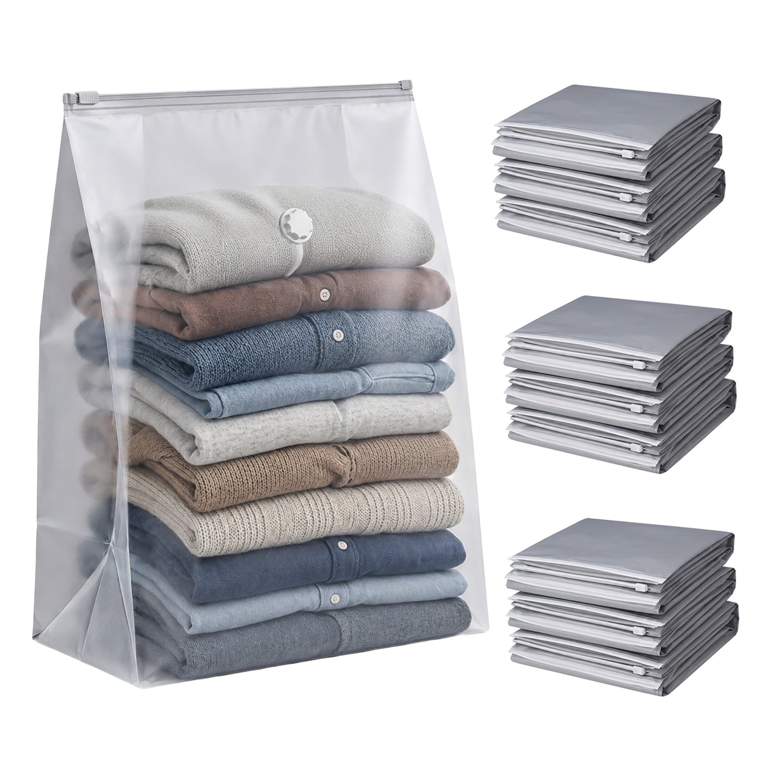 relaxdays Vakuumierbeutel Vakuumbeutel im Set 100 x 80 cm, Zubehör für Kleidung und Bettwäsche, grau, 10er-Pack