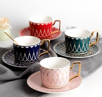 Dekorative Kaffeeservice Europäischer Keramik-Kaffeebecher, Tasse & Untertasse Set (1-tlg), Teetasse mit Untertassen und Löffel, Ceramic Teetasse Set