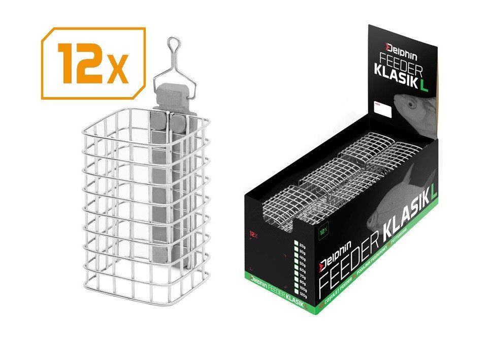 Delphin.sk Feederkorb 12 Stück SET Futterkorb Feeder KLASIK 20g bis 120g - Karpfen, (12-St. 12er SPAR SET), Korbgröße L: 52x33x30mm