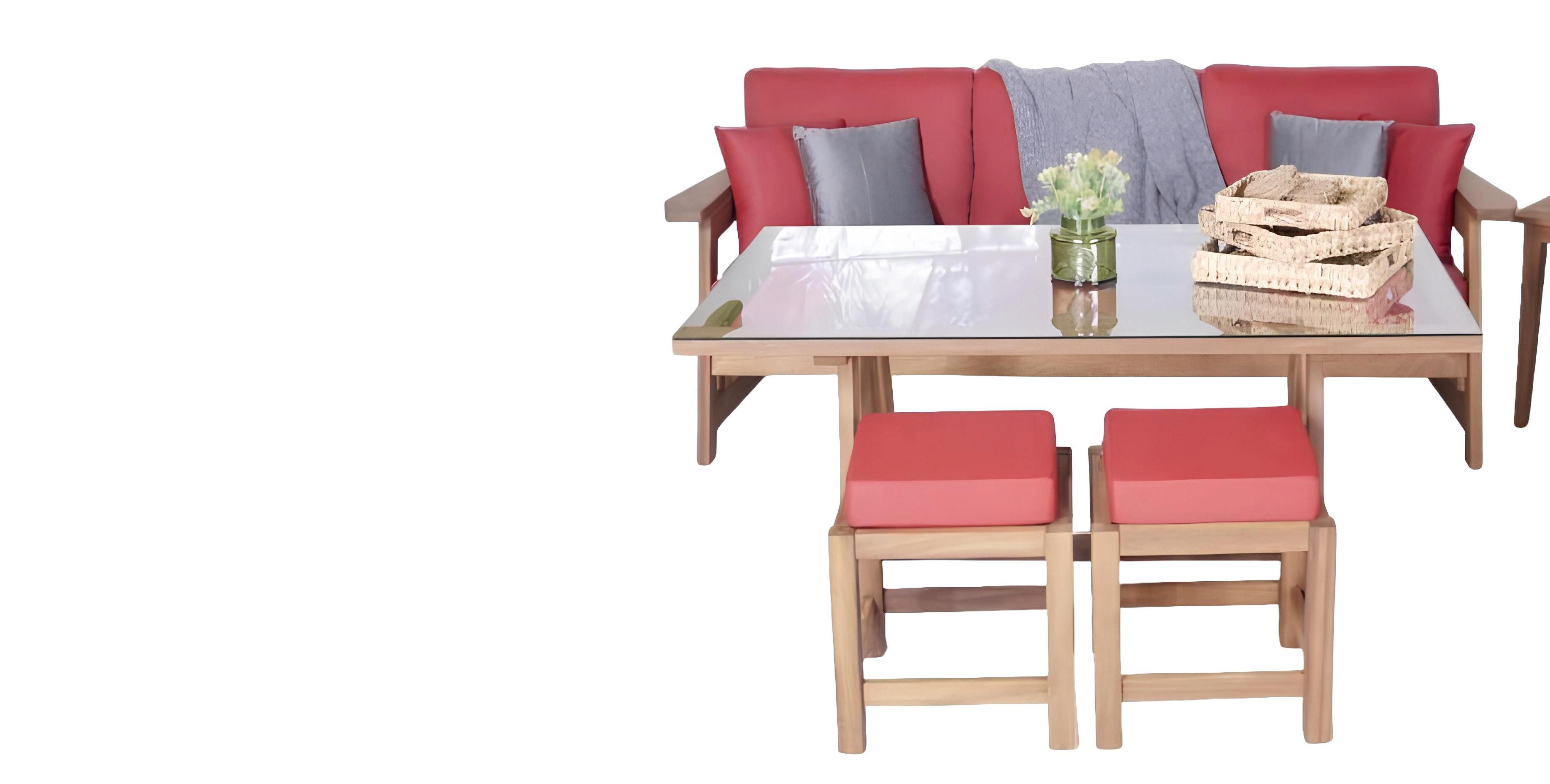 Xlmoebel Sessel Designer Gartenmöbel-Set aus Holz mit stilvoller Sofagarnitur (5tlg Gartenmöbel Set (Sofa 3 Sitzer + Esstisch + 2x Hocker + Sessel), Hergestellt in Europa