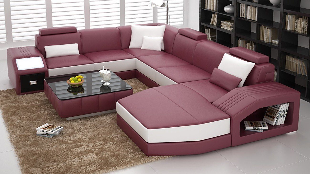JVmoebel Ecksofa, Design Couch Luxus Couchen Leder Sofa Sitz Eck Garnitur Polster Lila