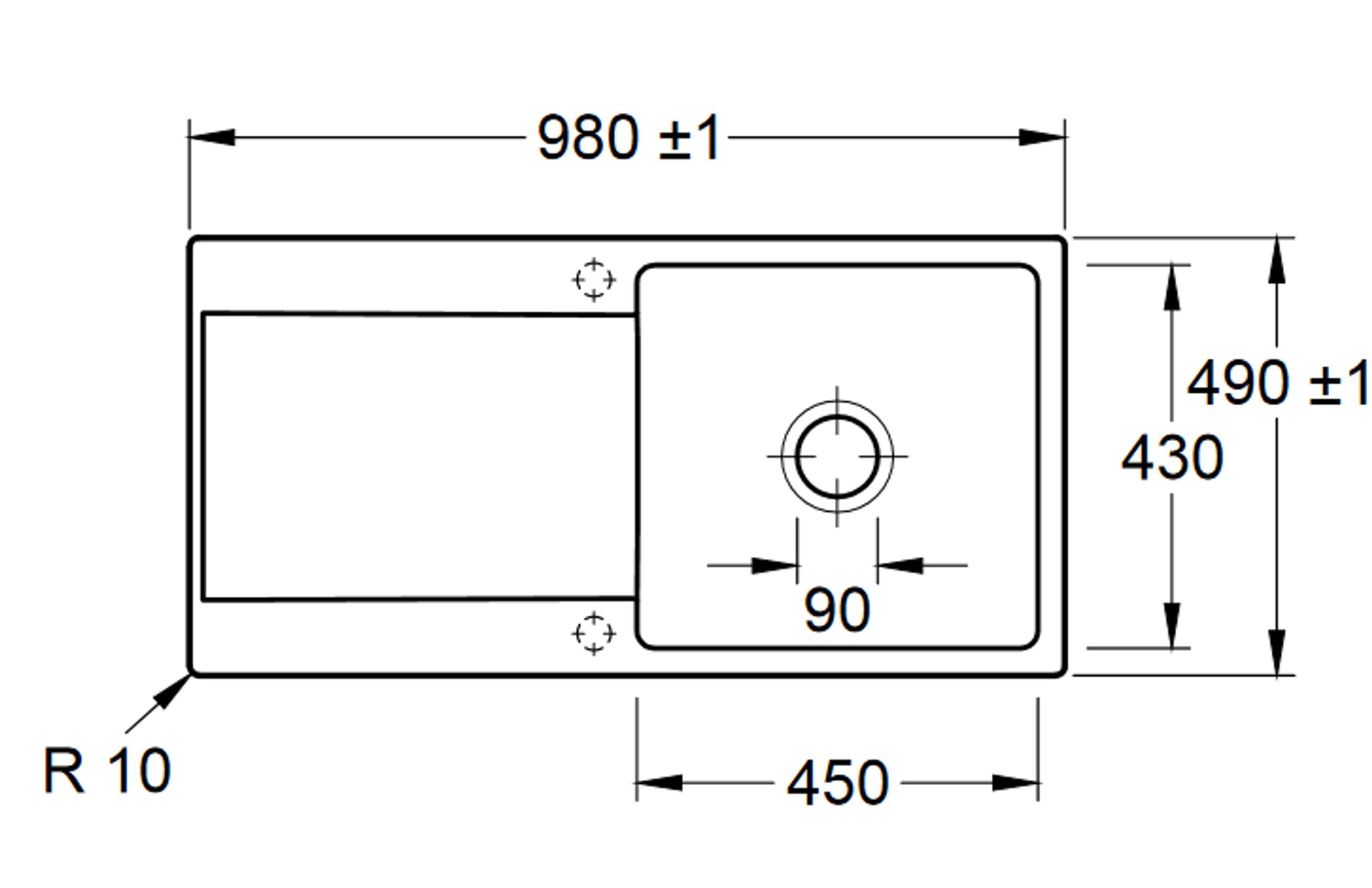 Villeroy & Boch Küchenspüle mit aus 3336 98/22 Rechteckig, Abtropffläche FU, cm, TitanCeram, 1F