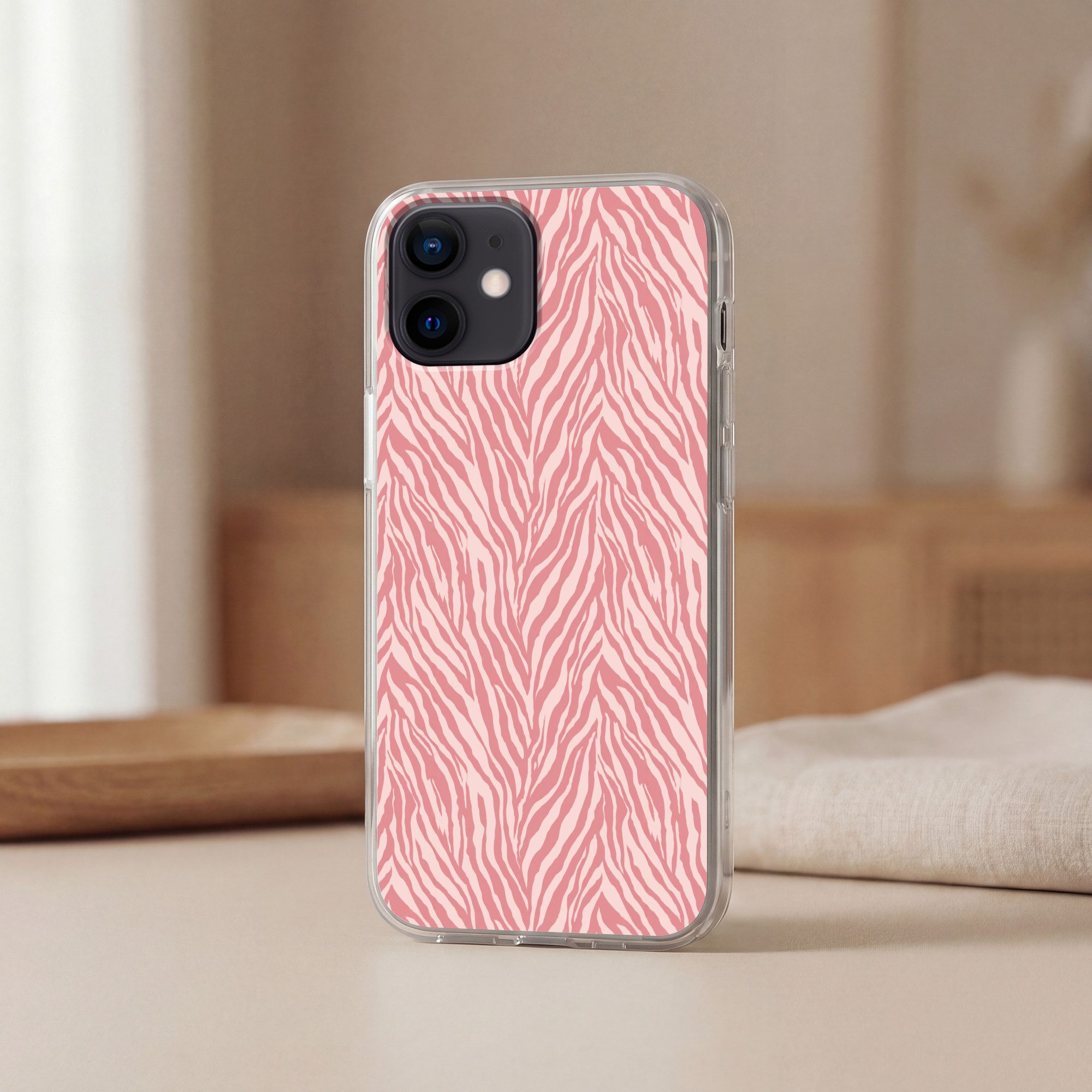 MuchoWow Handyhülle für Apple iPhone 12 Zebra - Druck - Rosa, Smartphone-Bumper, Print, Handy Schutzhülle Dünn