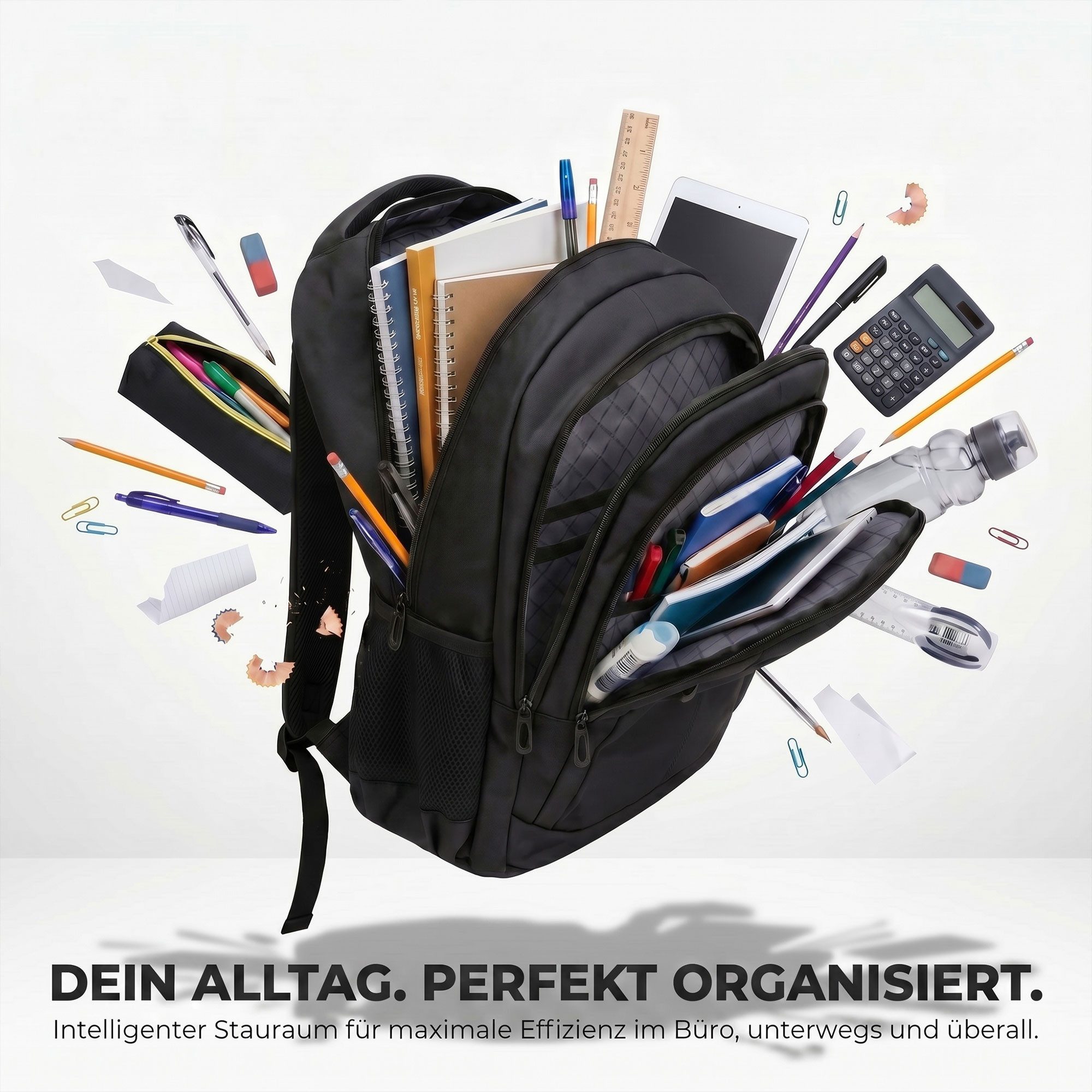 HELLSER Laptoprucksack Laptoprucksack & Schulrucksack FOCUS – Backpack mit Laptopfach 17 Zoll, Unisex, inkl. Koffergurt, perfekt als Handgepäck, ergonomisch