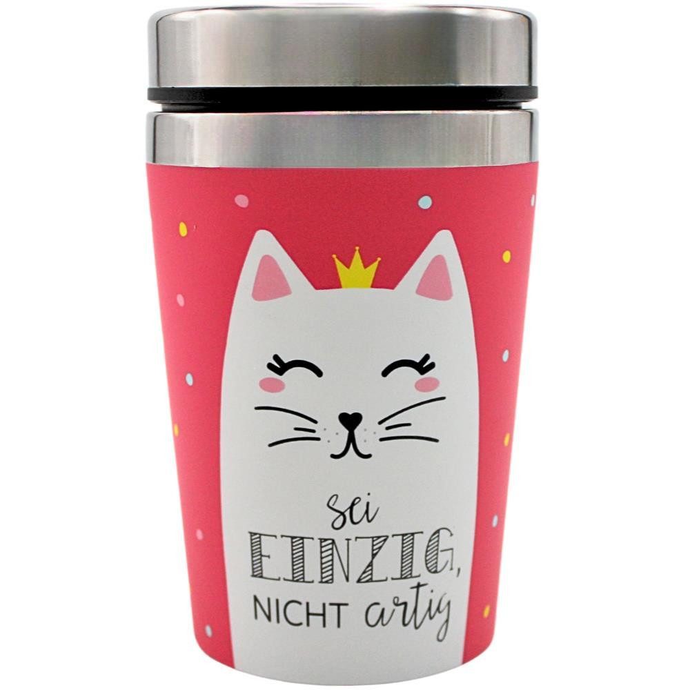 Dekohelden24 Thermobecher Thermobecher/Becher to go, Kaffeebecher, Isolierbecher, Katze, 1-tlg., Metall