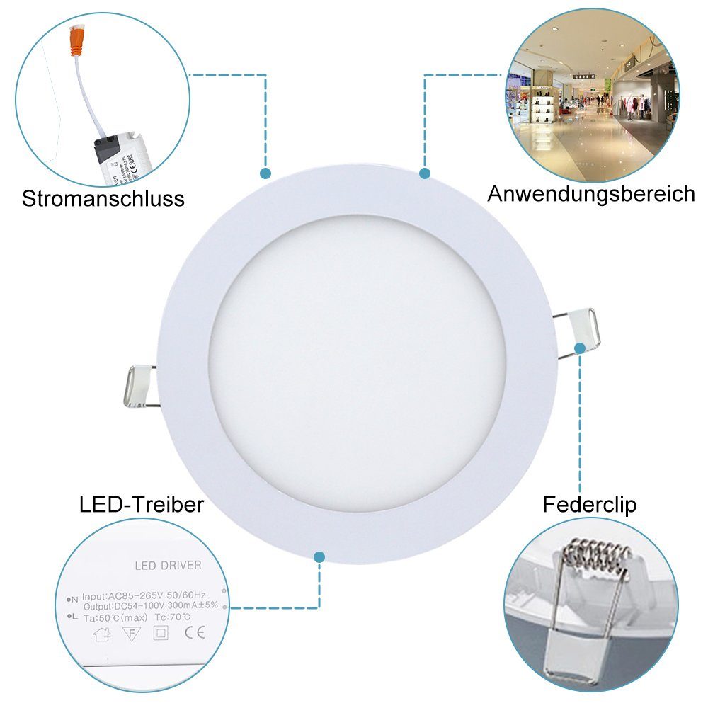 Clanmacy LED Einbauleuchte LED Einbauleuchte Büro, Trafo, ultra IP44 Badezimmer, Bad für Farbwechsel Dimmbar flach Farbwechsel 3200K-6500K Wohnzimmer, 3-18W LED Einbauspots (3st.-10st) Einbaustrahler Deckenleuchte 6W, A+] LED Mit Einbauleuchte[Energieklasse Spot IP44