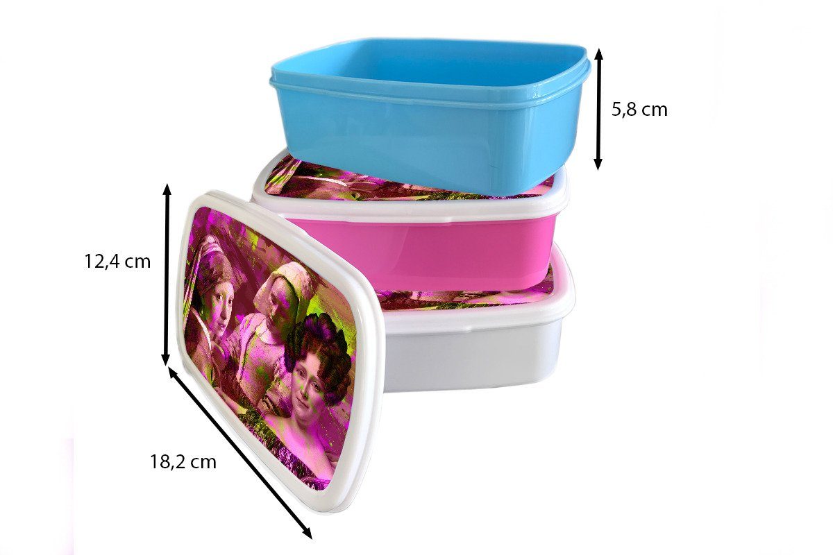 Snackbox, (2-tlg), Neon, Collage - Brotdose rosa Kunststoff, Erwachsene, Kinder, Lunchbox Kunststoff Mädchen, für Malerei - Brotbox MuchoWow