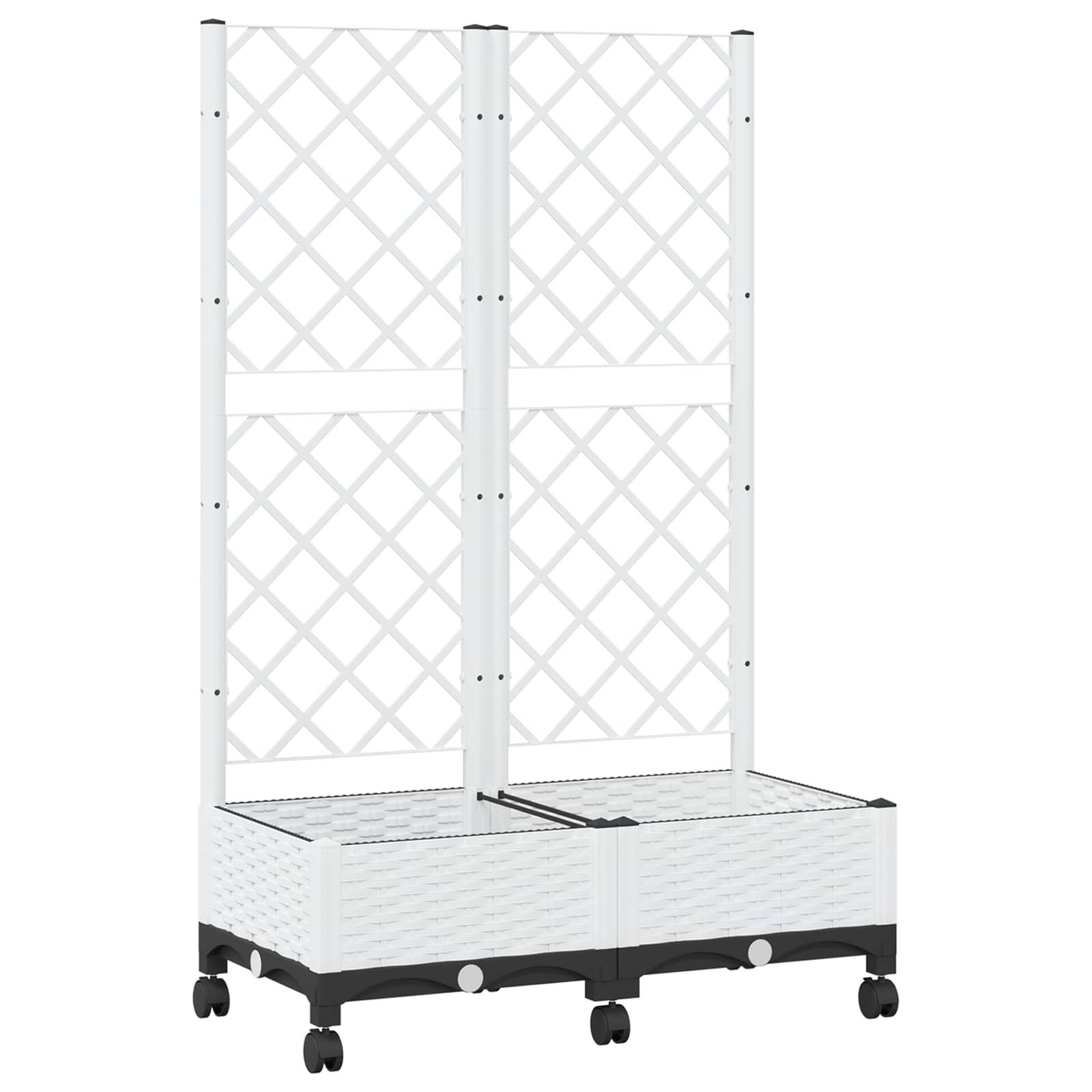 vidaXL Blumentopf Pflanzkübel mit Spalier und Rädern Weiß 80 x 40 x 131,5 cm PP (1 St)