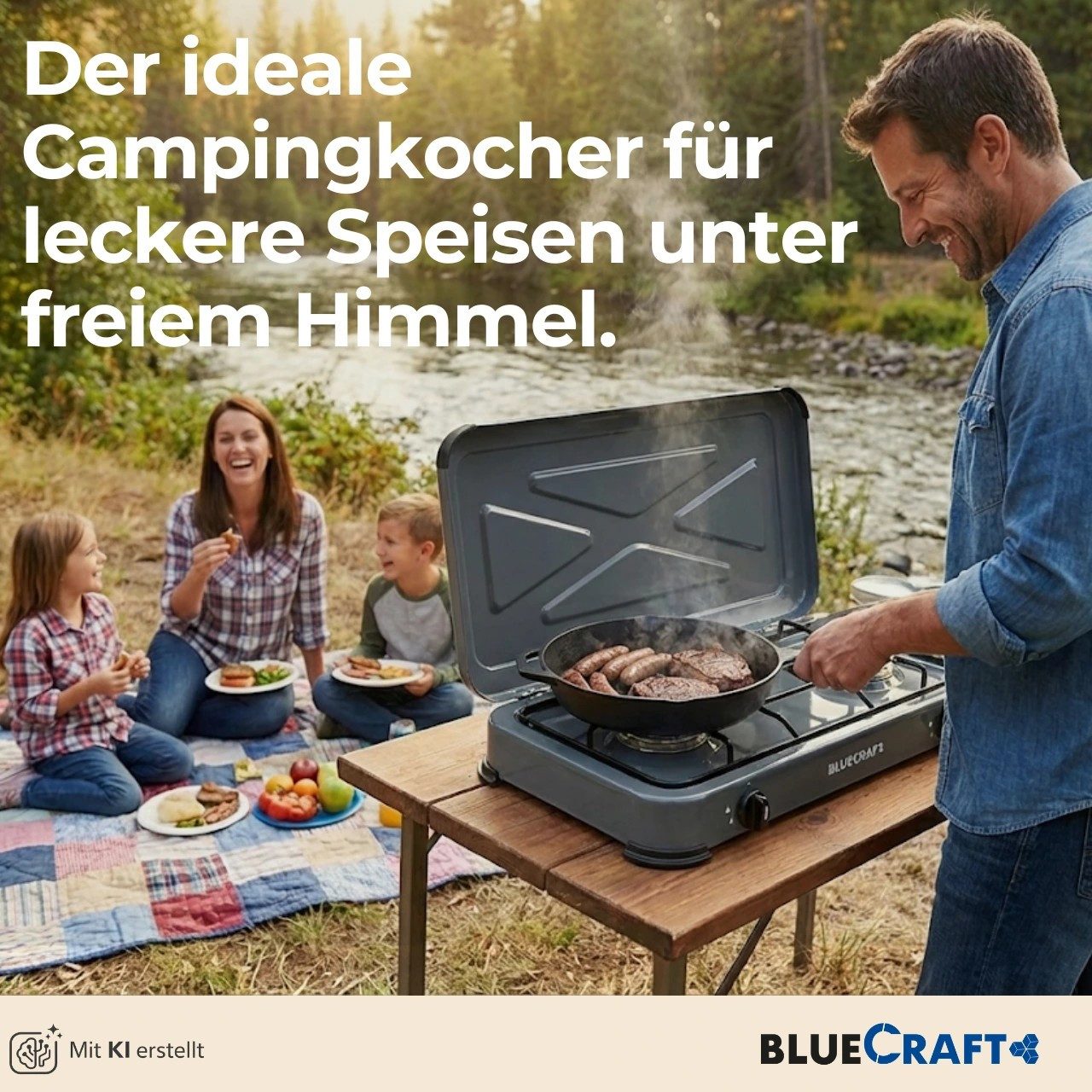 BlueCraft Gaskocher 2 flammig mit Zündsicherung 50mbar Propan Gas Campingkocher 4,4 kW, (mit Schlauch 100 cm und Gas Regler Druckminderer mit Manometer), Campin – Bild 3 von 5