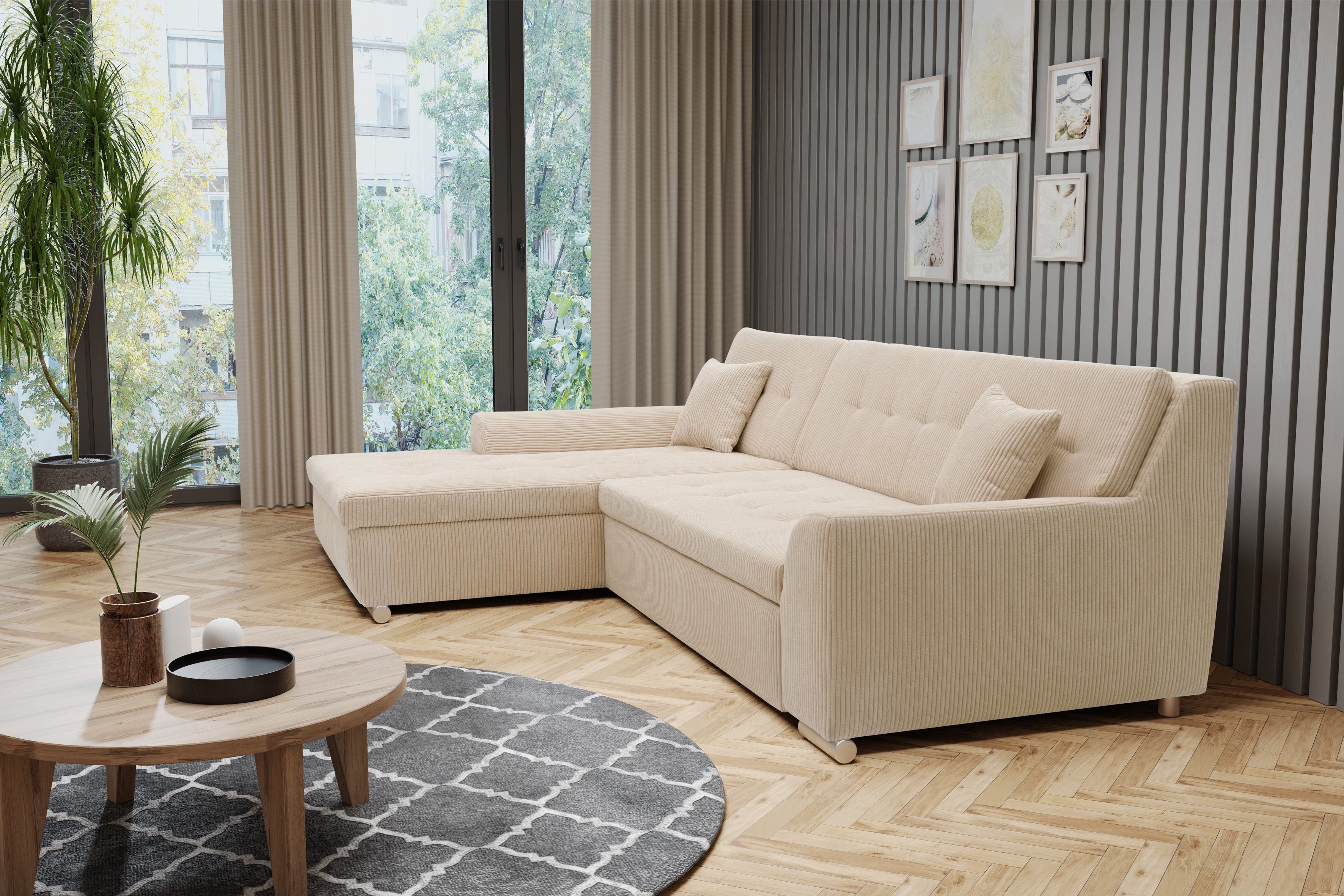 DOMO collection Ecksofa Treviso, Bettfunktion, auch Cord wahlweise mit in