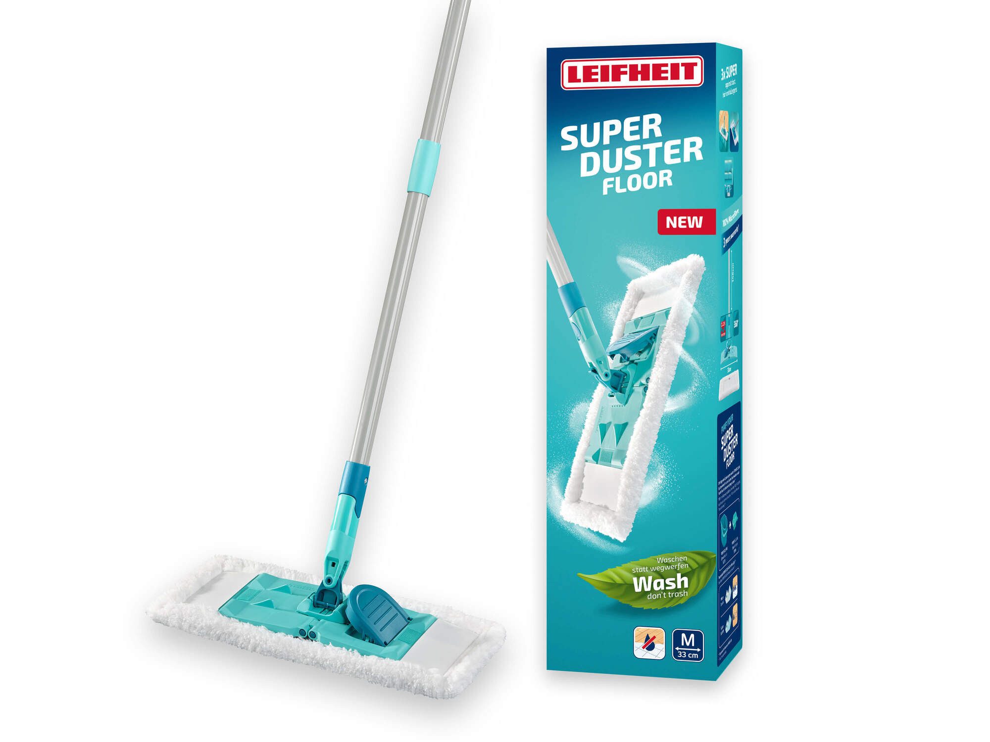 Leifheit Bodenwischer-Set Staubwischer SUPERDUSTER Floor, (3-St), langlebig, waschbar, kompatibel mit Größe M Wischer